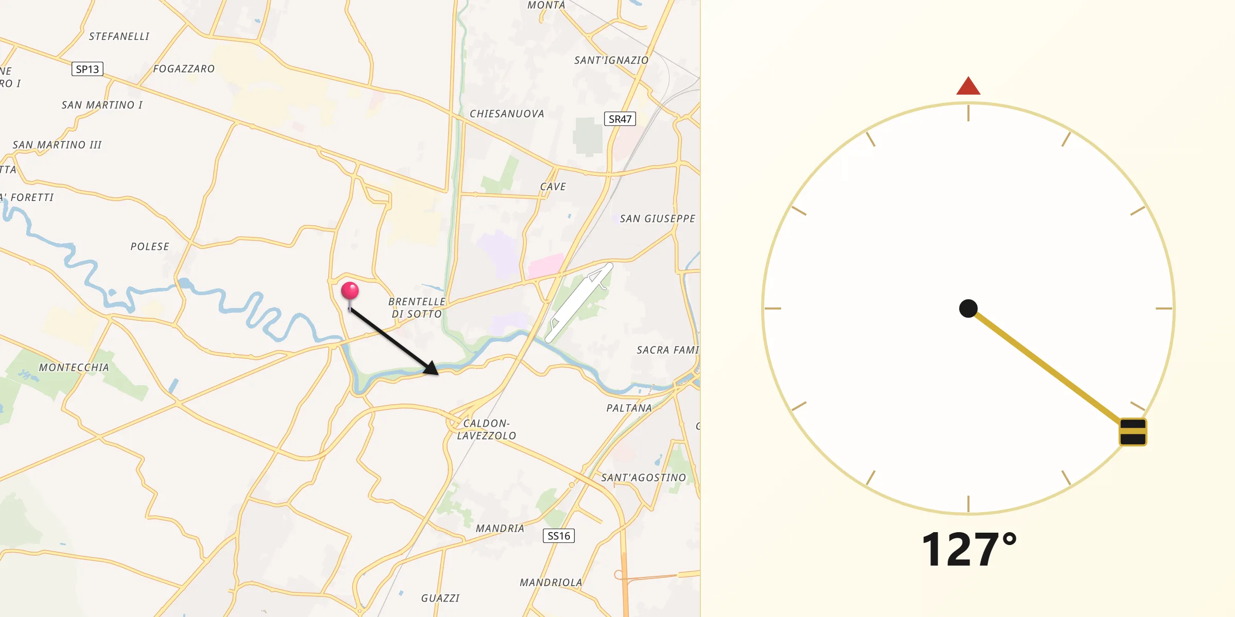 Direzione della Qibla da Tencarola