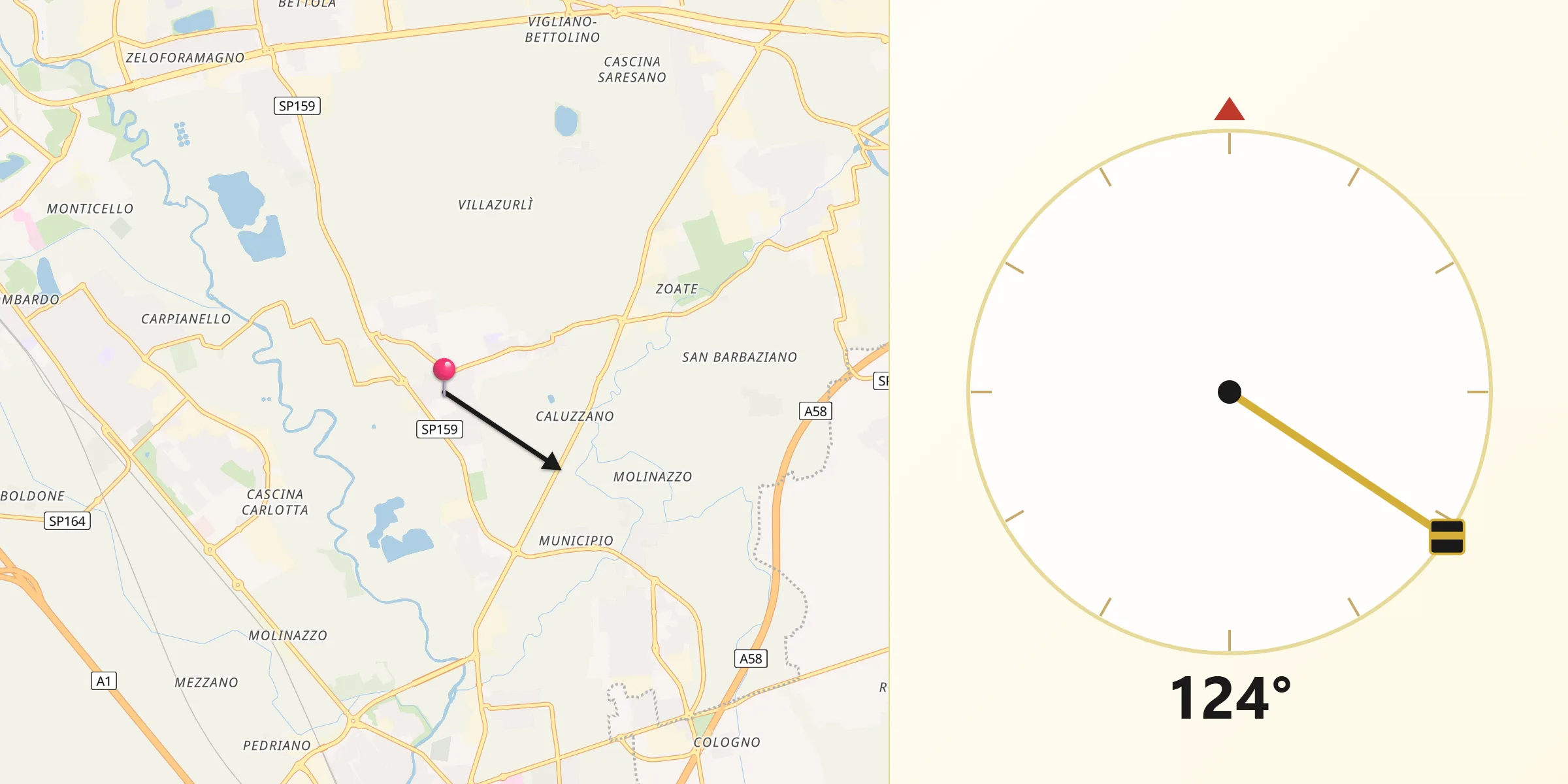 Direzione della Qibla da Mediglia