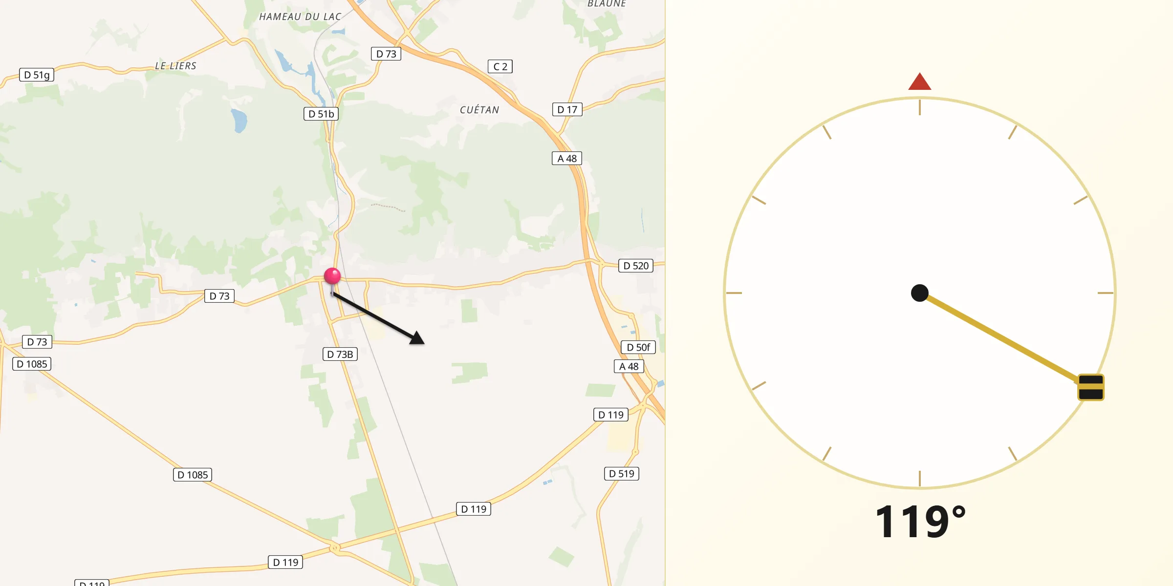 Direction vers la Qibla depuis Le Grand-Lemps