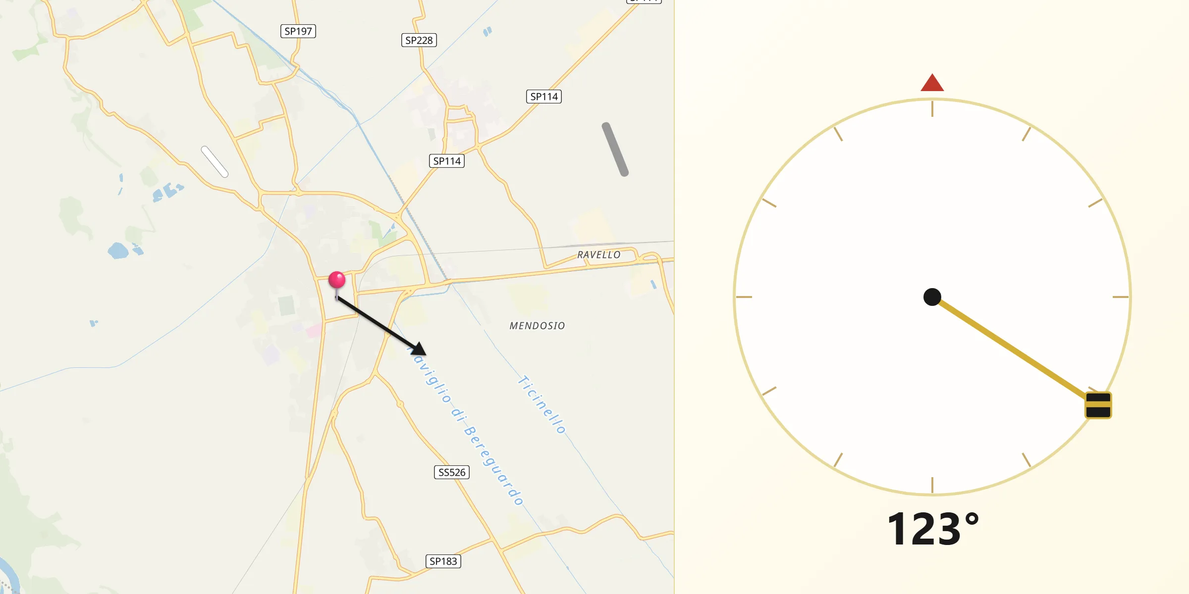 Direzione della Qibla da Abbiategrasso