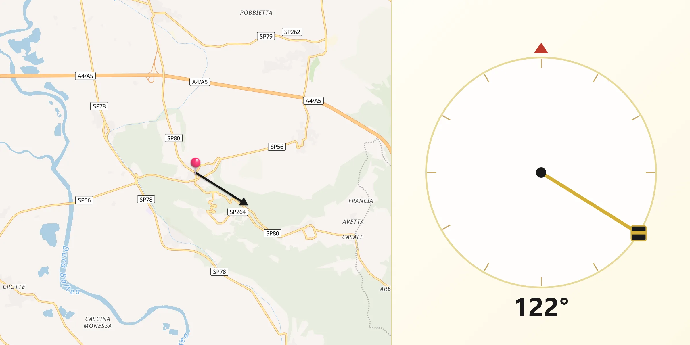 Direzione della Qibla da Caravino