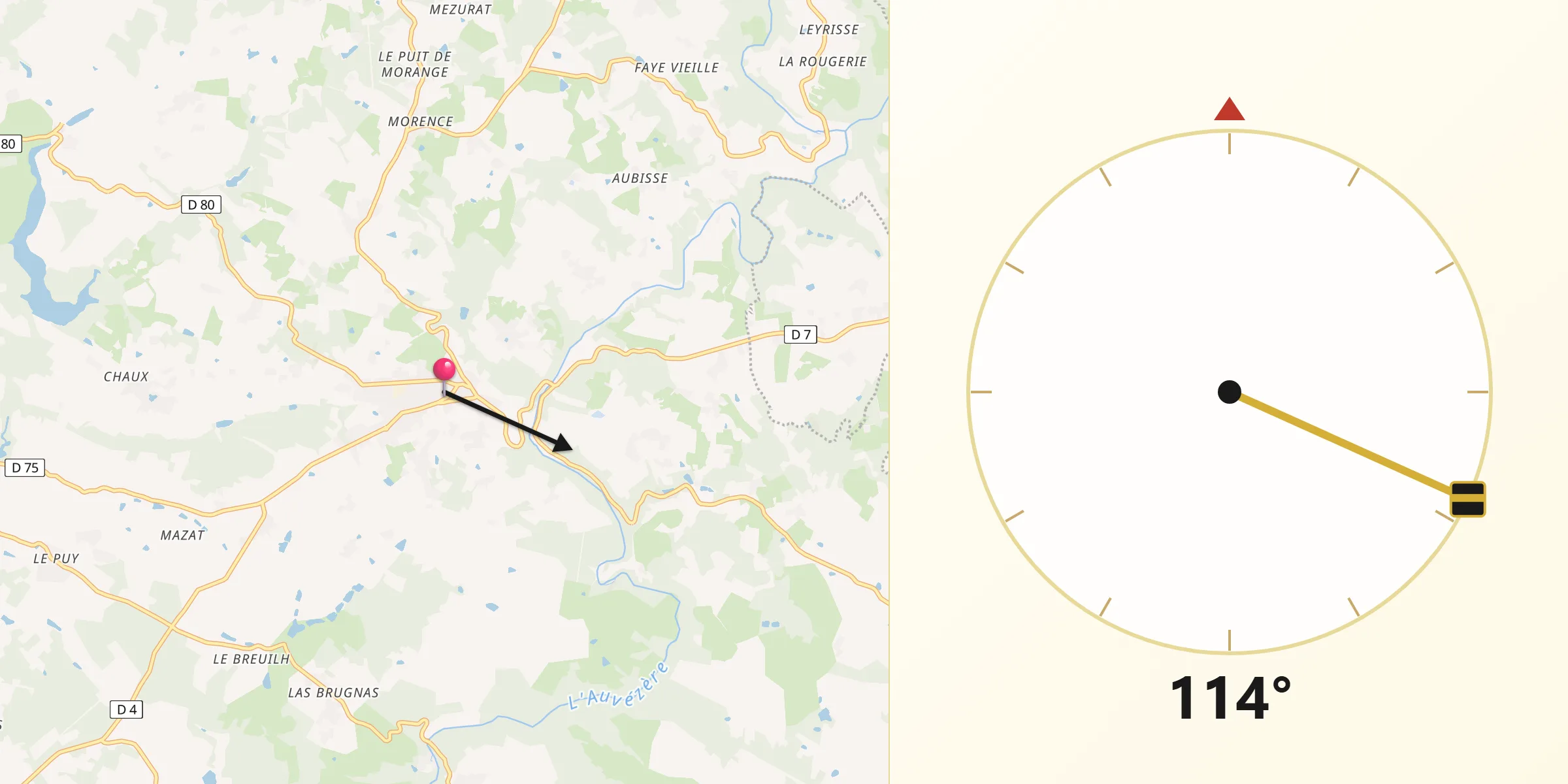 Direction vers la Qibla depuis Payzac