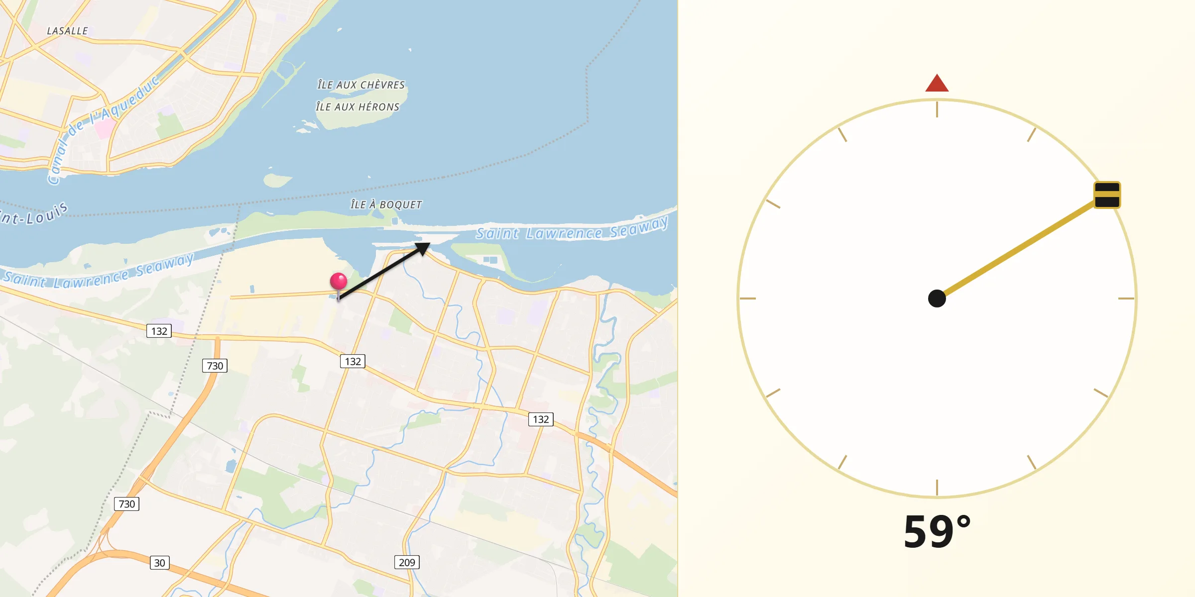Qibla Direction from Sainte-Catherine
