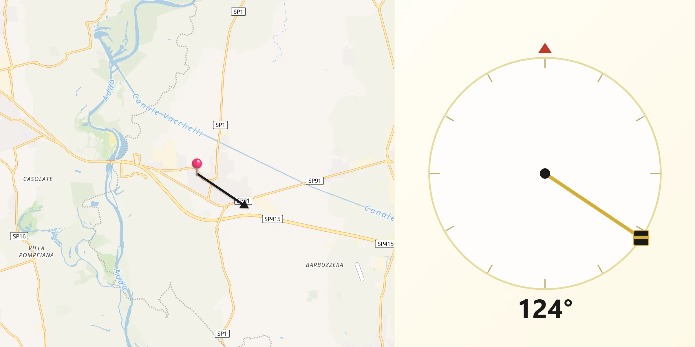 Direzione della Qibla da Spino d'Adda