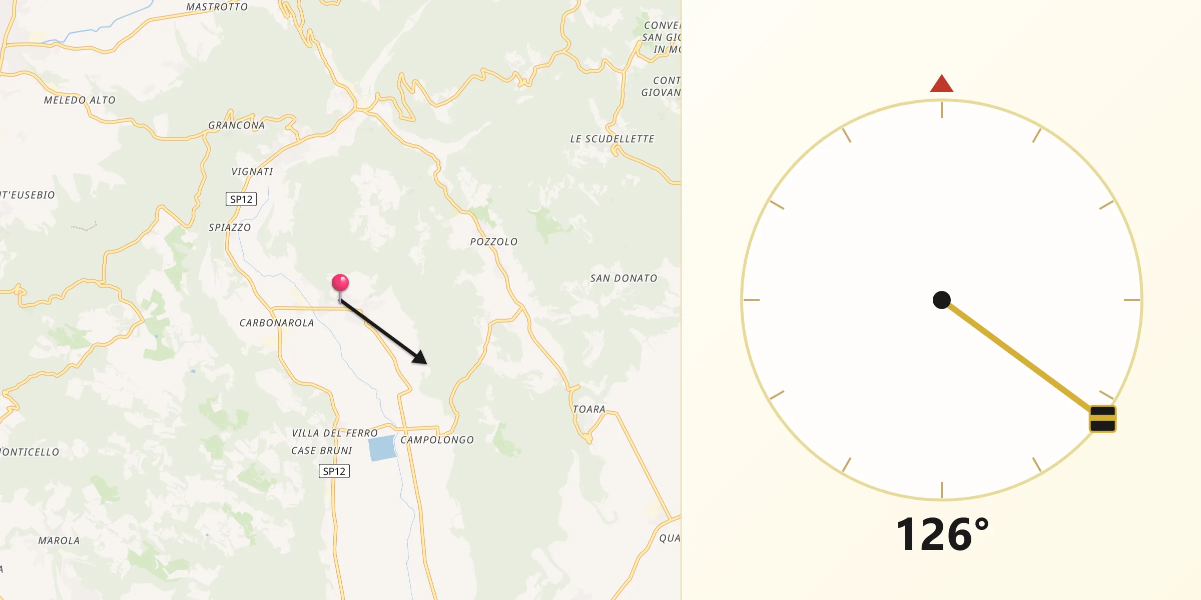 Direzione della Qibla da San Germano dei Berici
