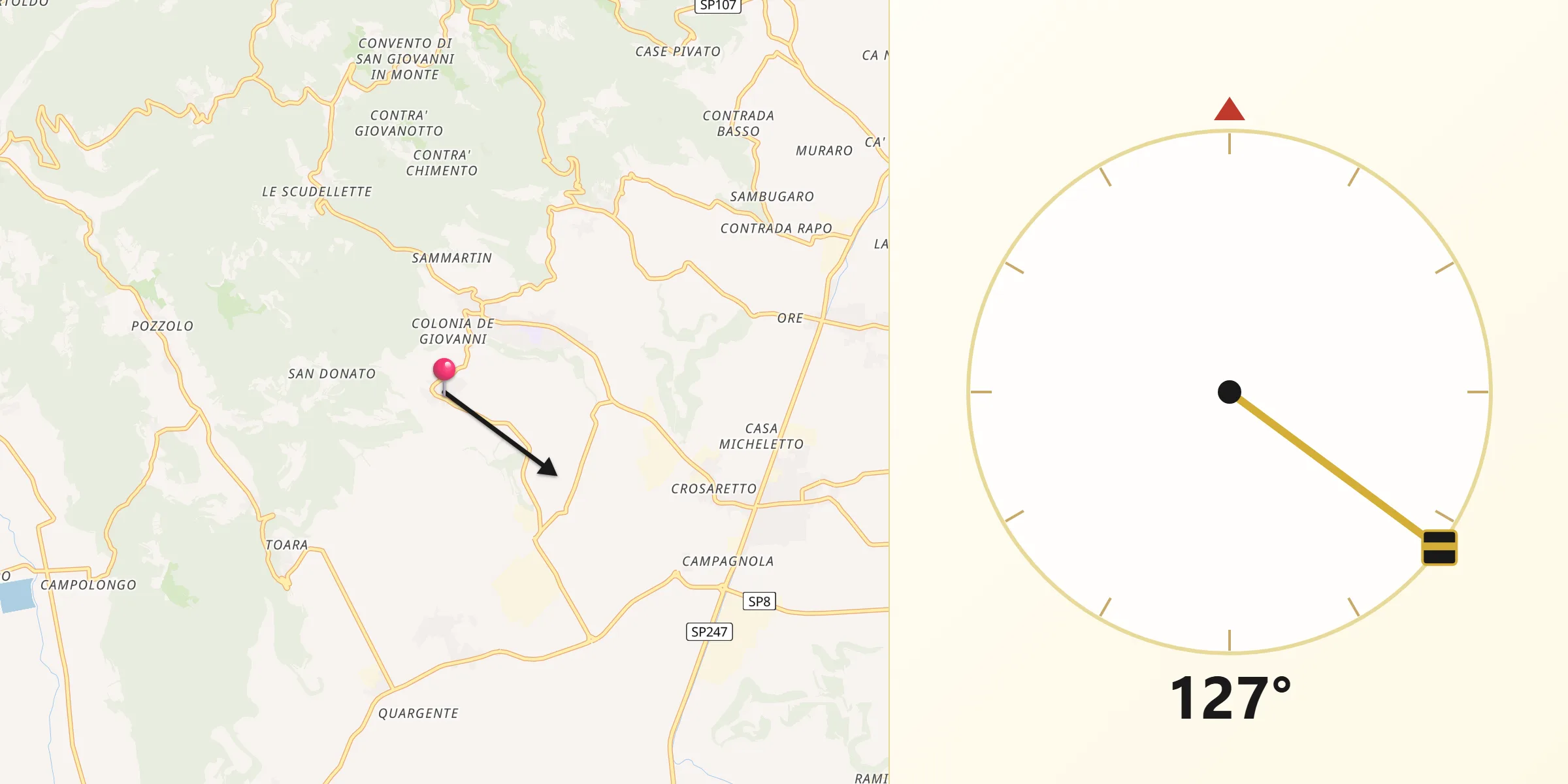 Direzione della Qibla da Villaga