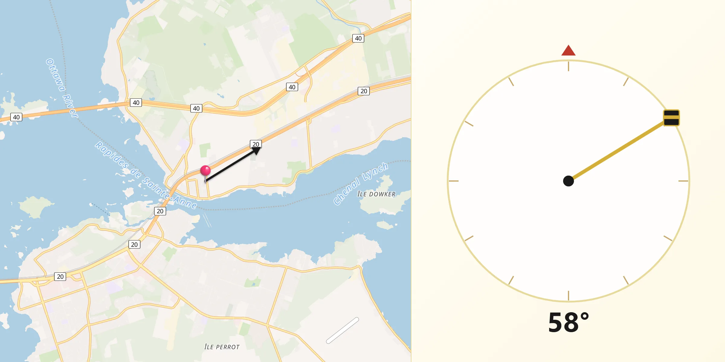 Qibla Direction from Sainte-Anne-de-Bellevue