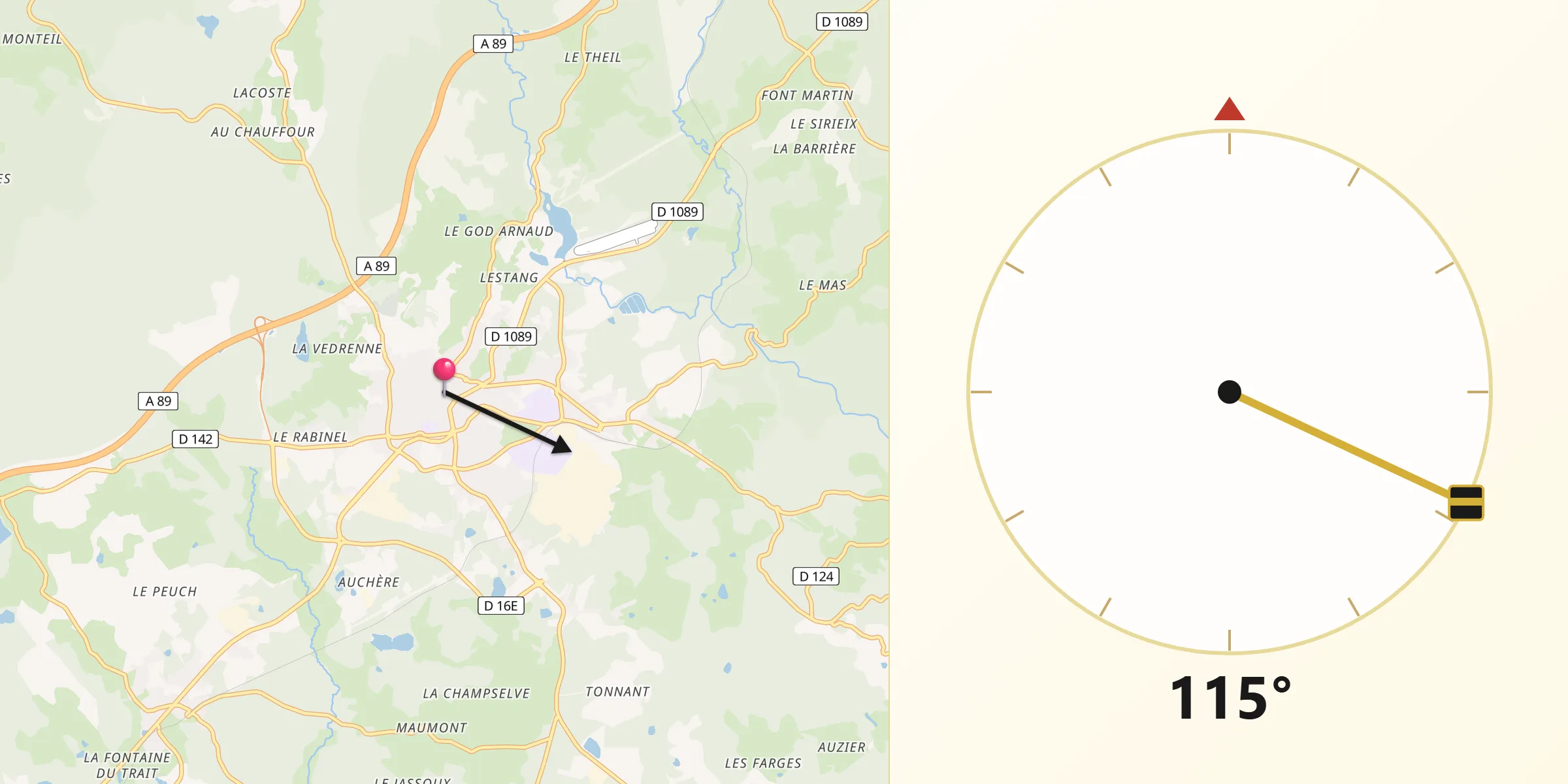 Direction vers la Qibla depuis Égletons