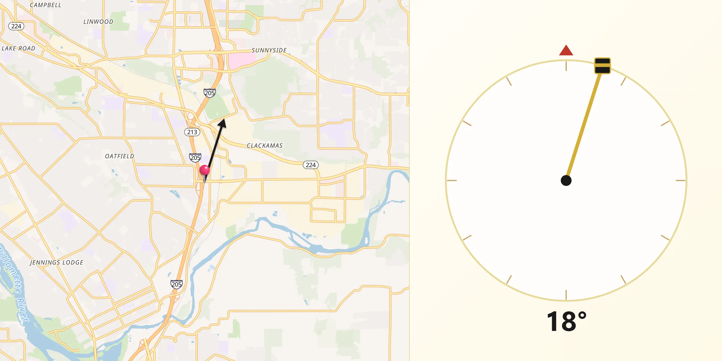 Qibla Direction from Clackamas