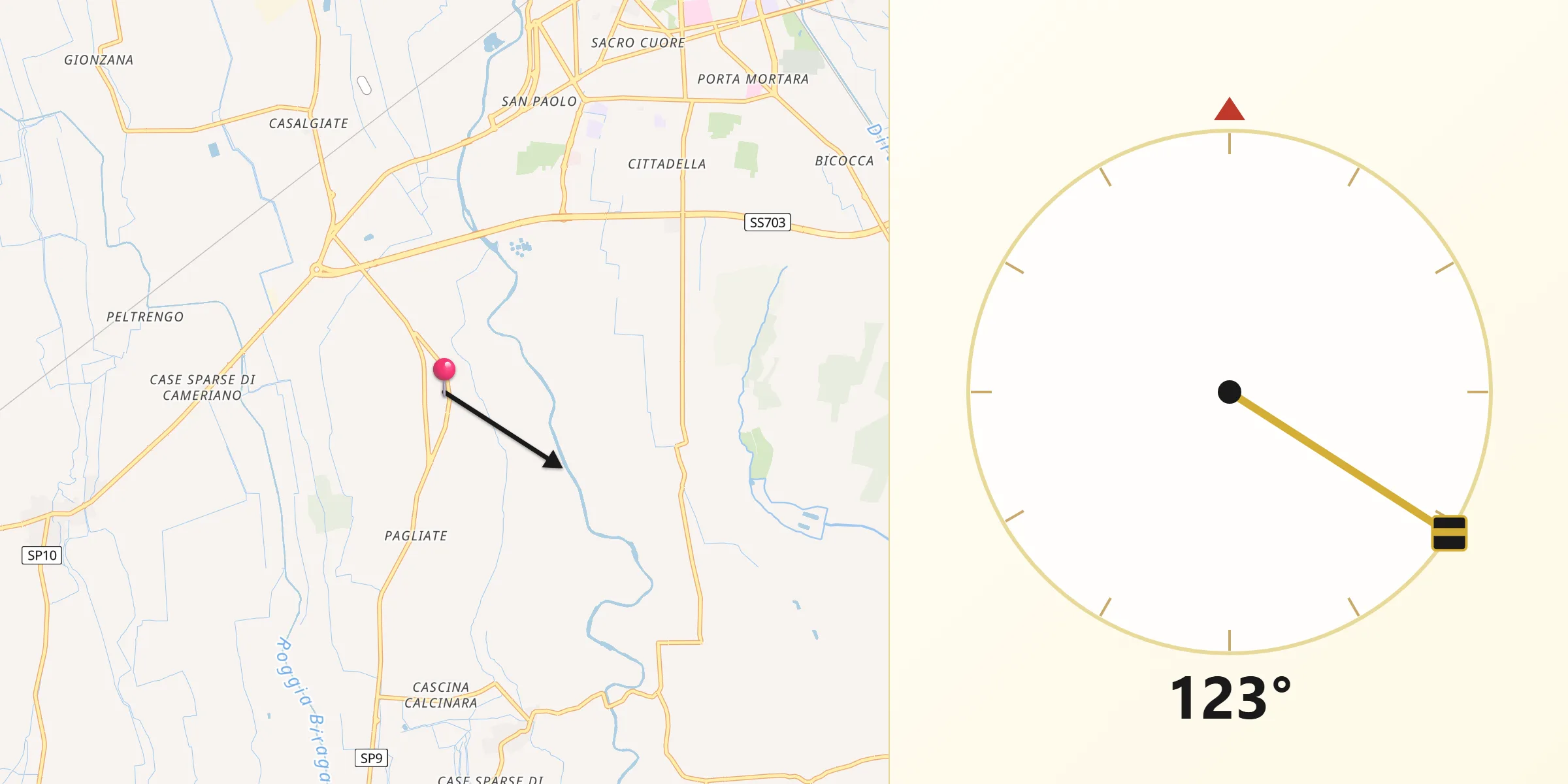 Direzione della Qibla da Lumellogno