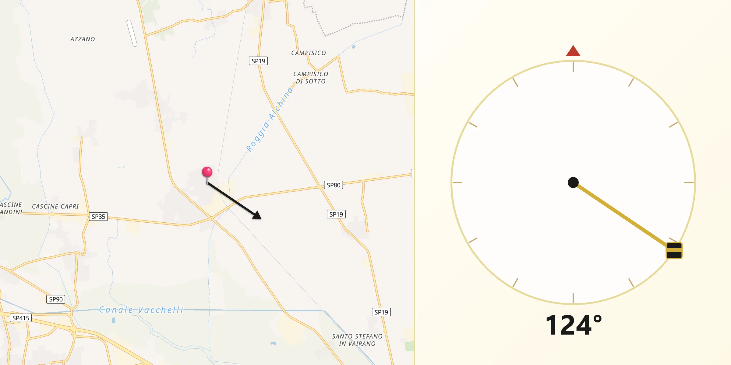 Direzione della Qibla da Casaletto Vaprio