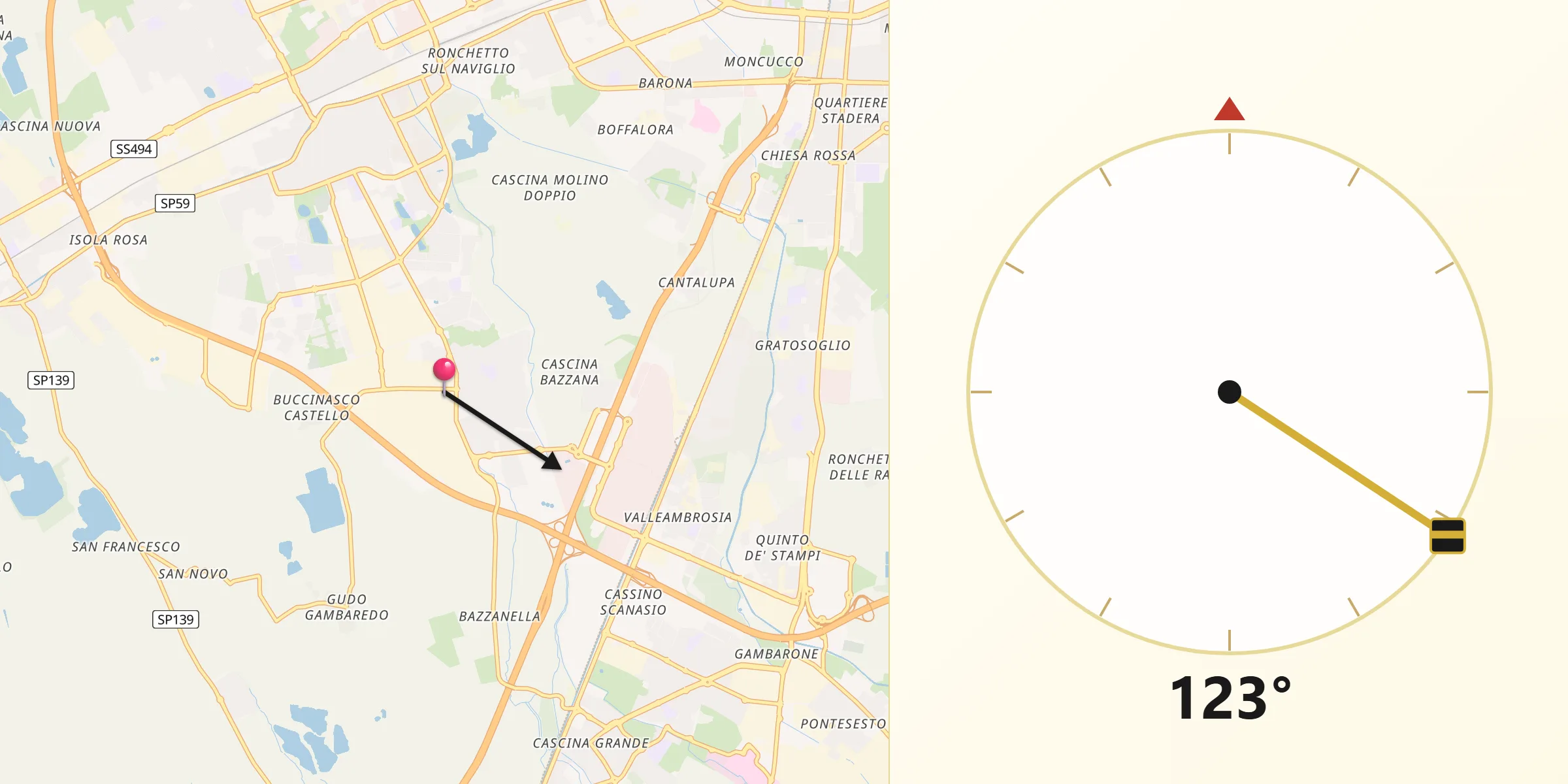 Direzione della Qibla da Assago
