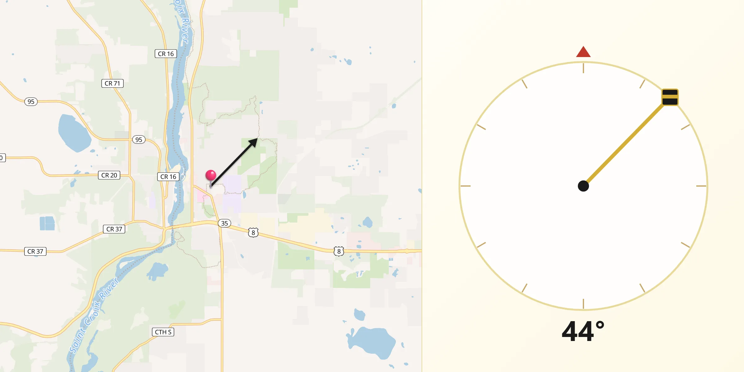 Qibla Direction from Saint Croix Falls