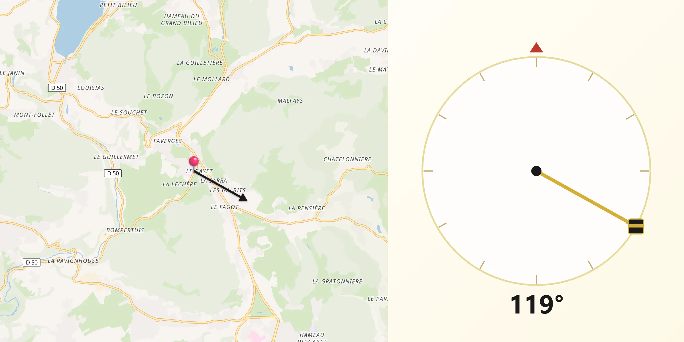 Direction vers la Qibla depuis Chirens