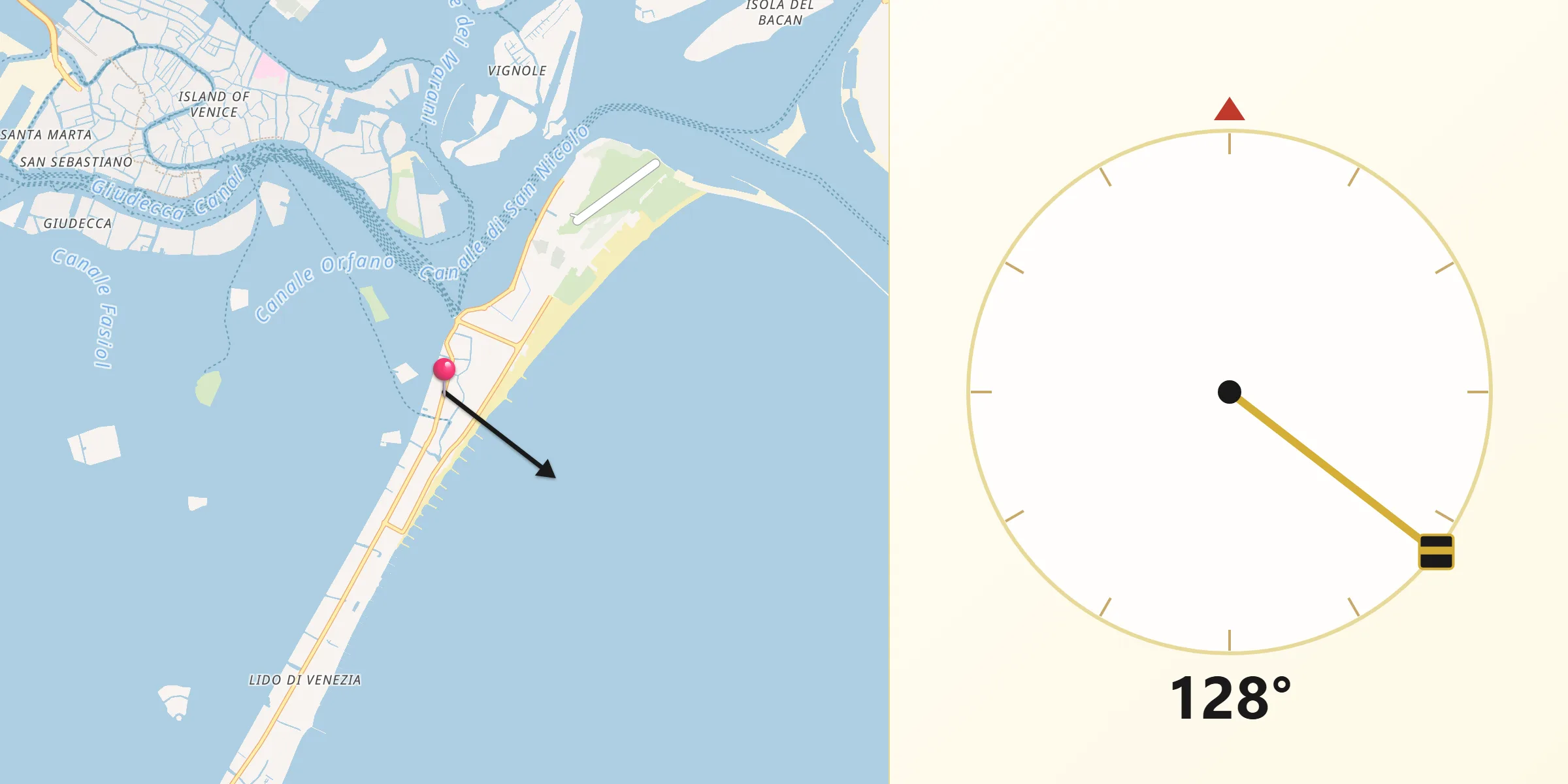 Direzione della Qibla da Lido di Venezia
