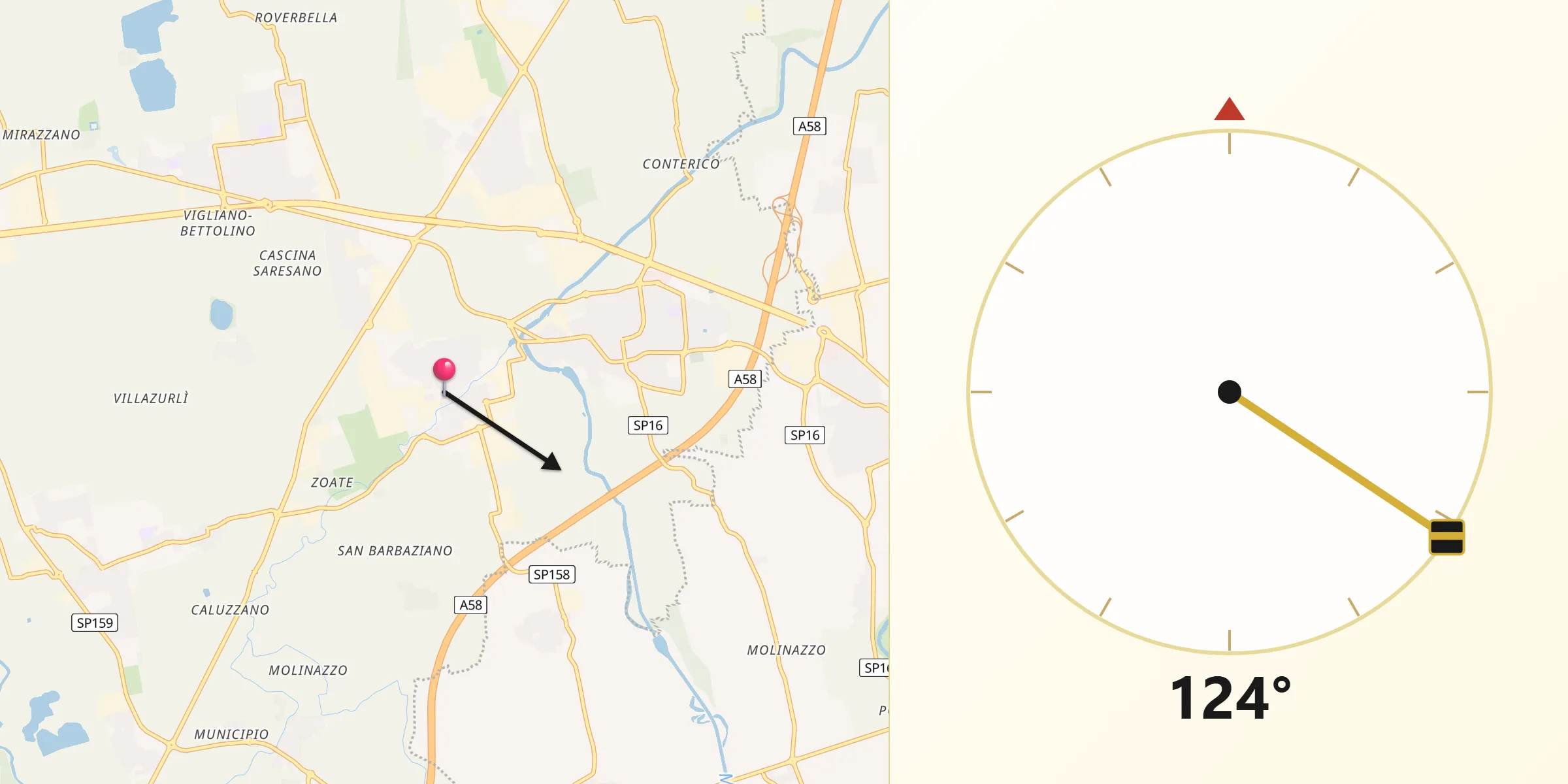 Direzione della Qibla da Tribiano