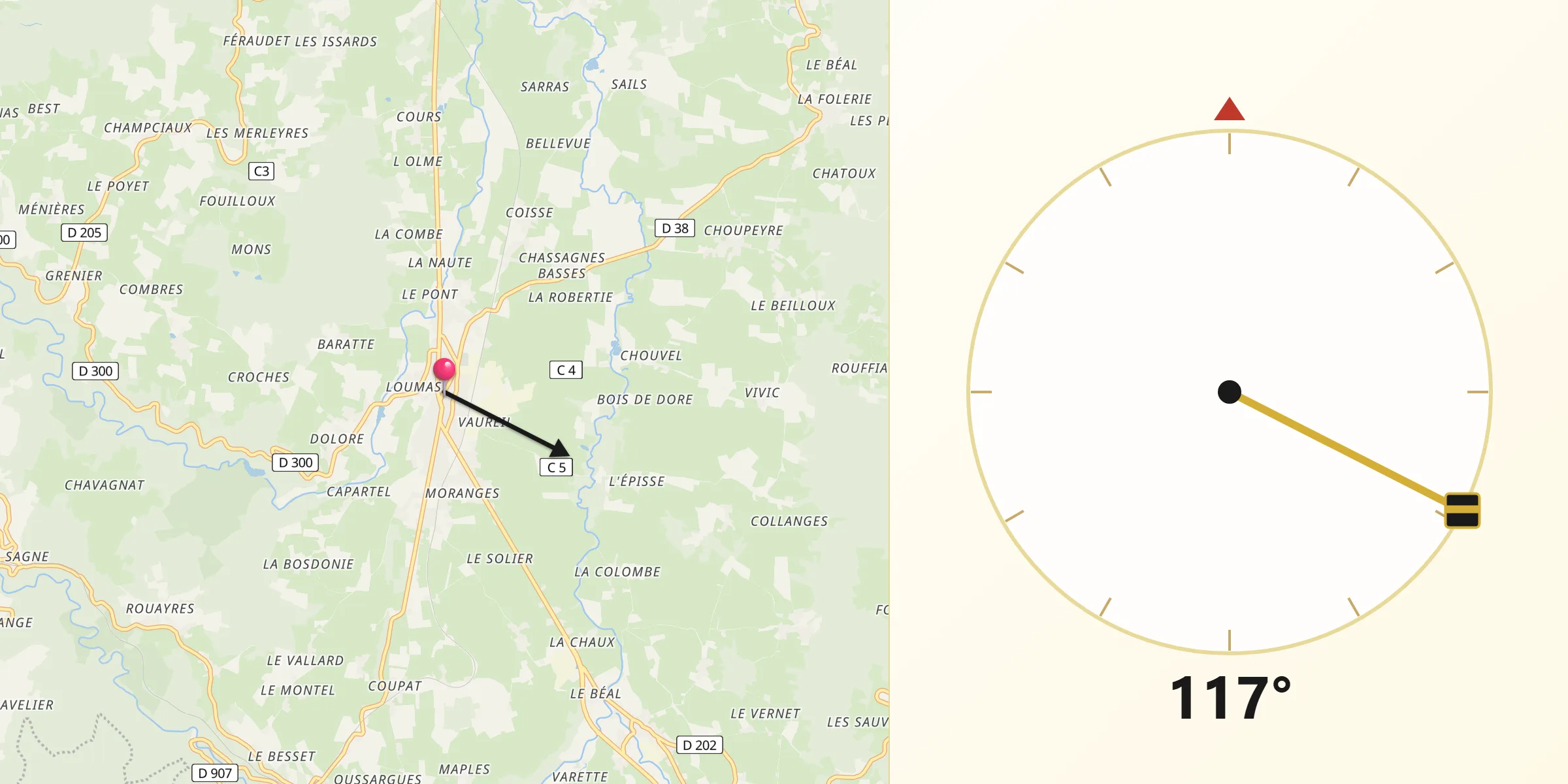Direction vers la Qibla depuis Arlanc