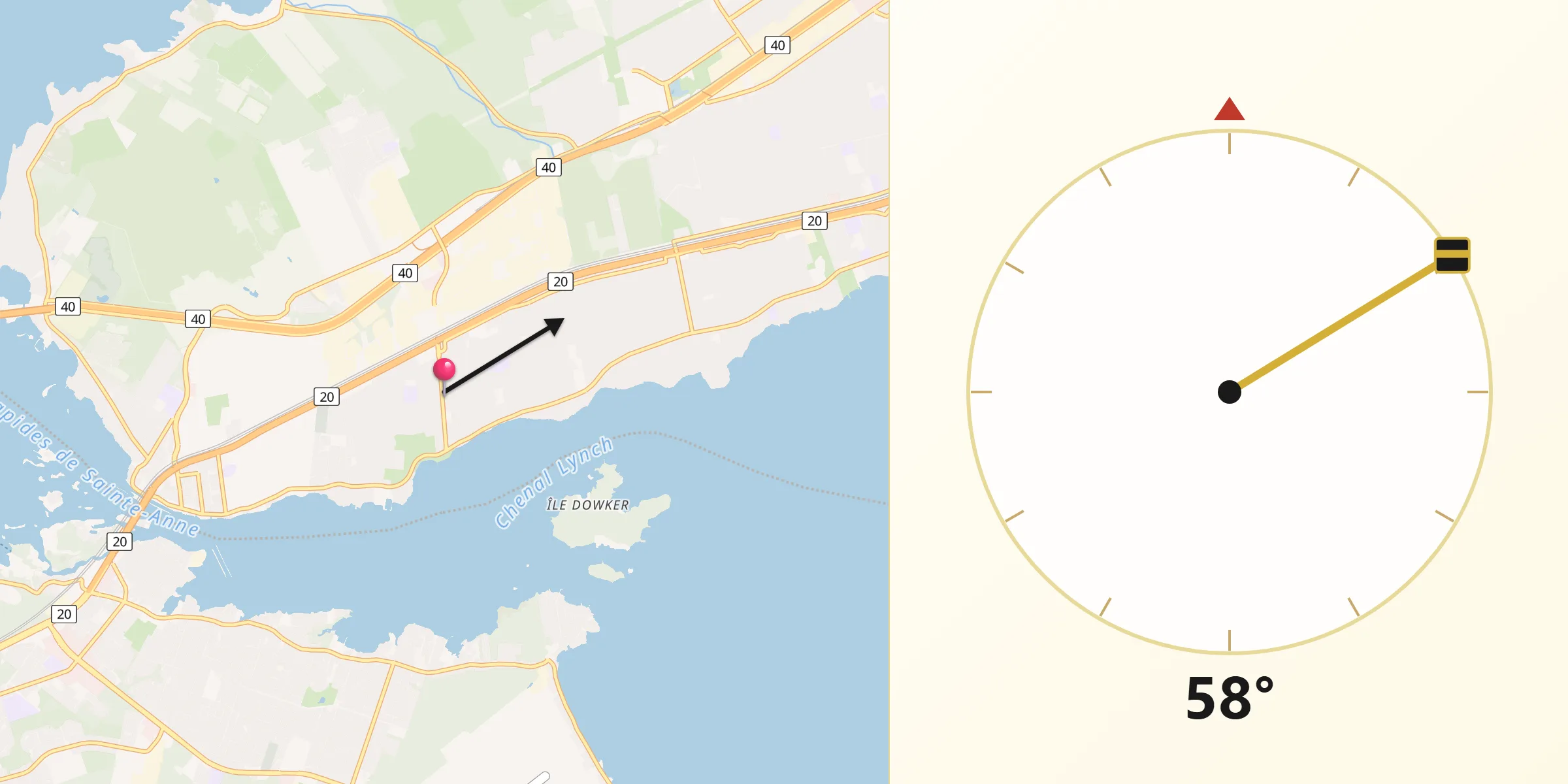 Qibla Direction from Baie-D'Urfé