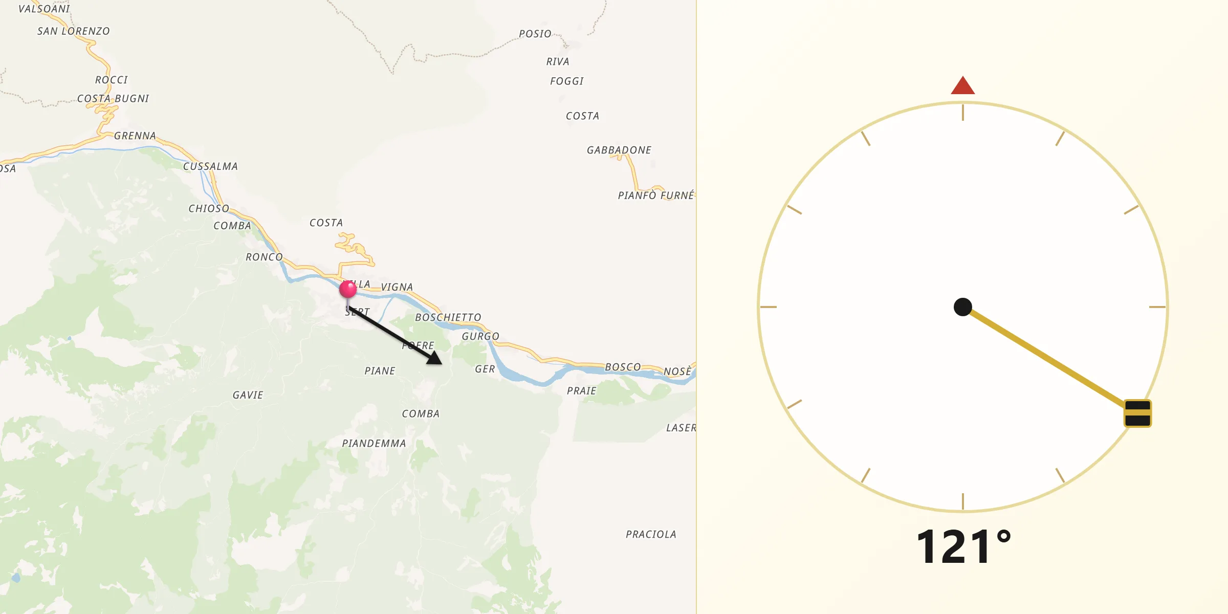 Direzione della Qibla da Locana