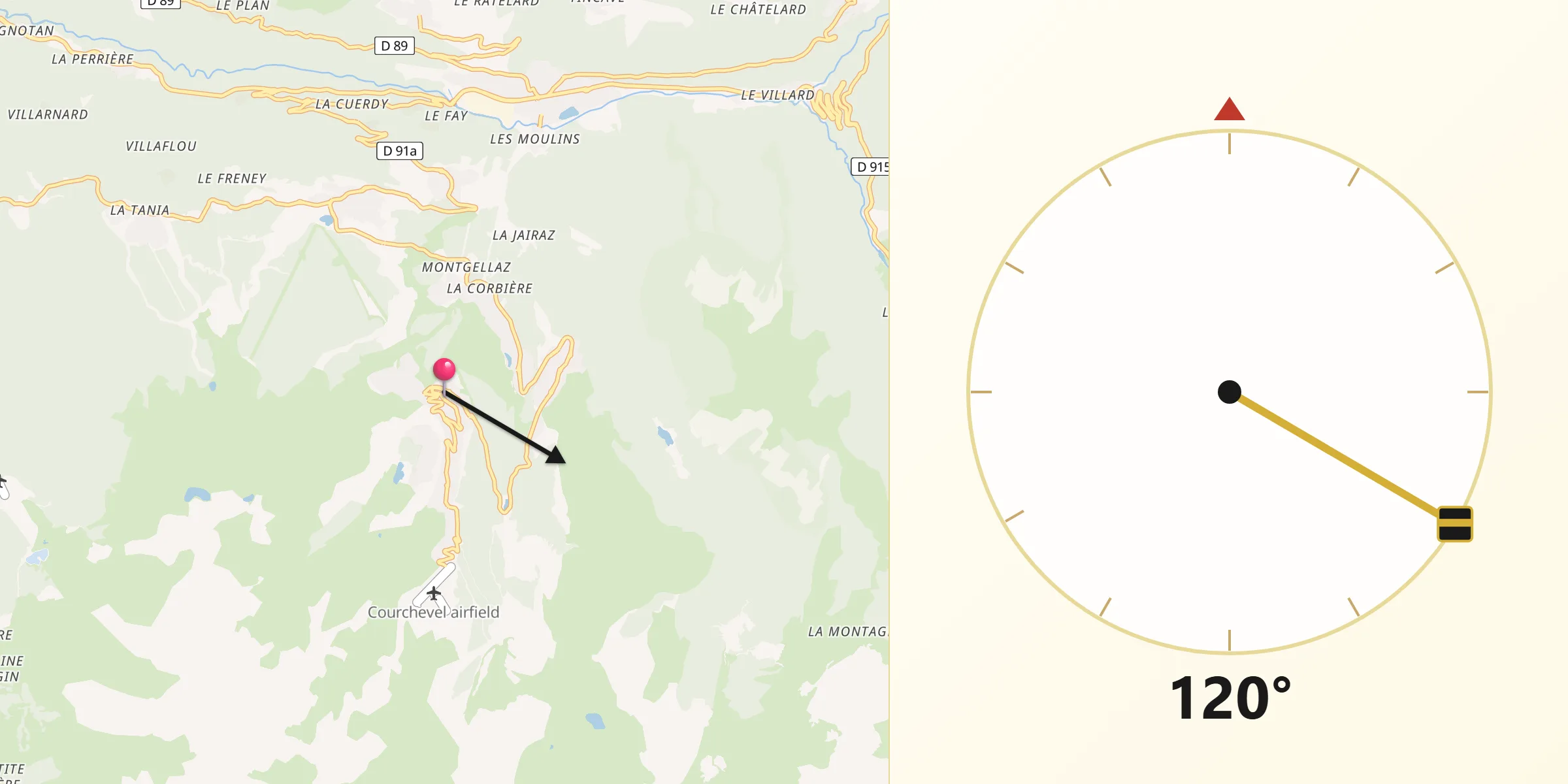 Direction vers la Qibla depuis Courchevel