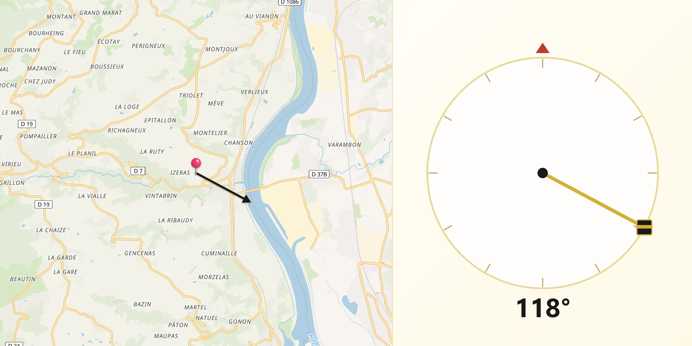 Direction vers la Qibla depuis Chavanay