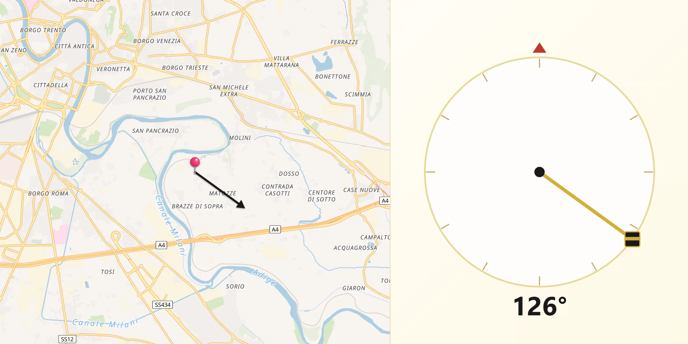 Direzione della Qibla da Provincia di Verona