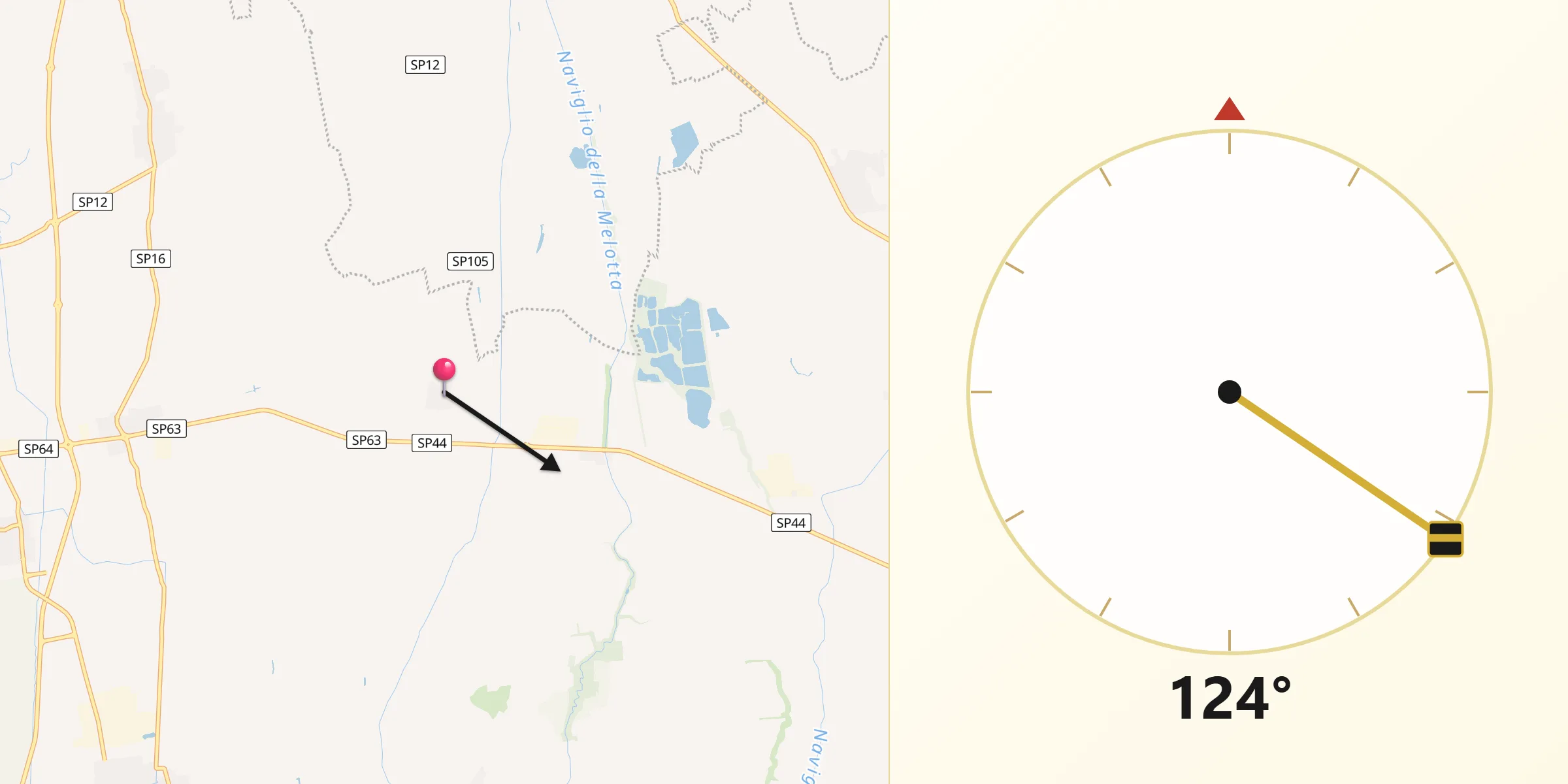 Direzione della Qibla da Casaletto di Sopra