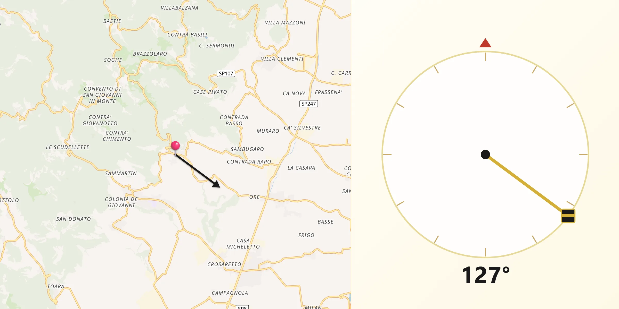 Direzione della Qibla da Mossano
