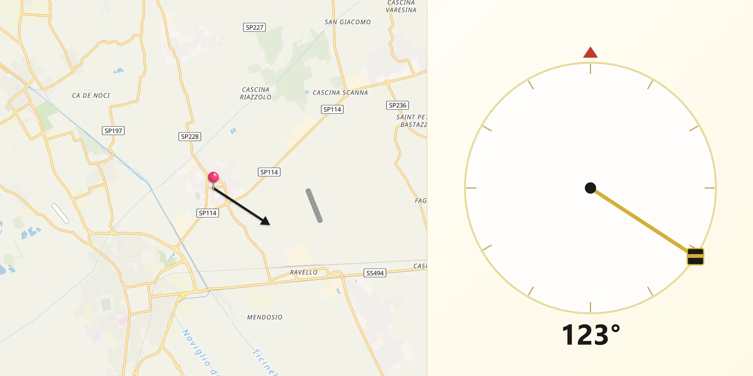 Direzione della Qibla da Albairate