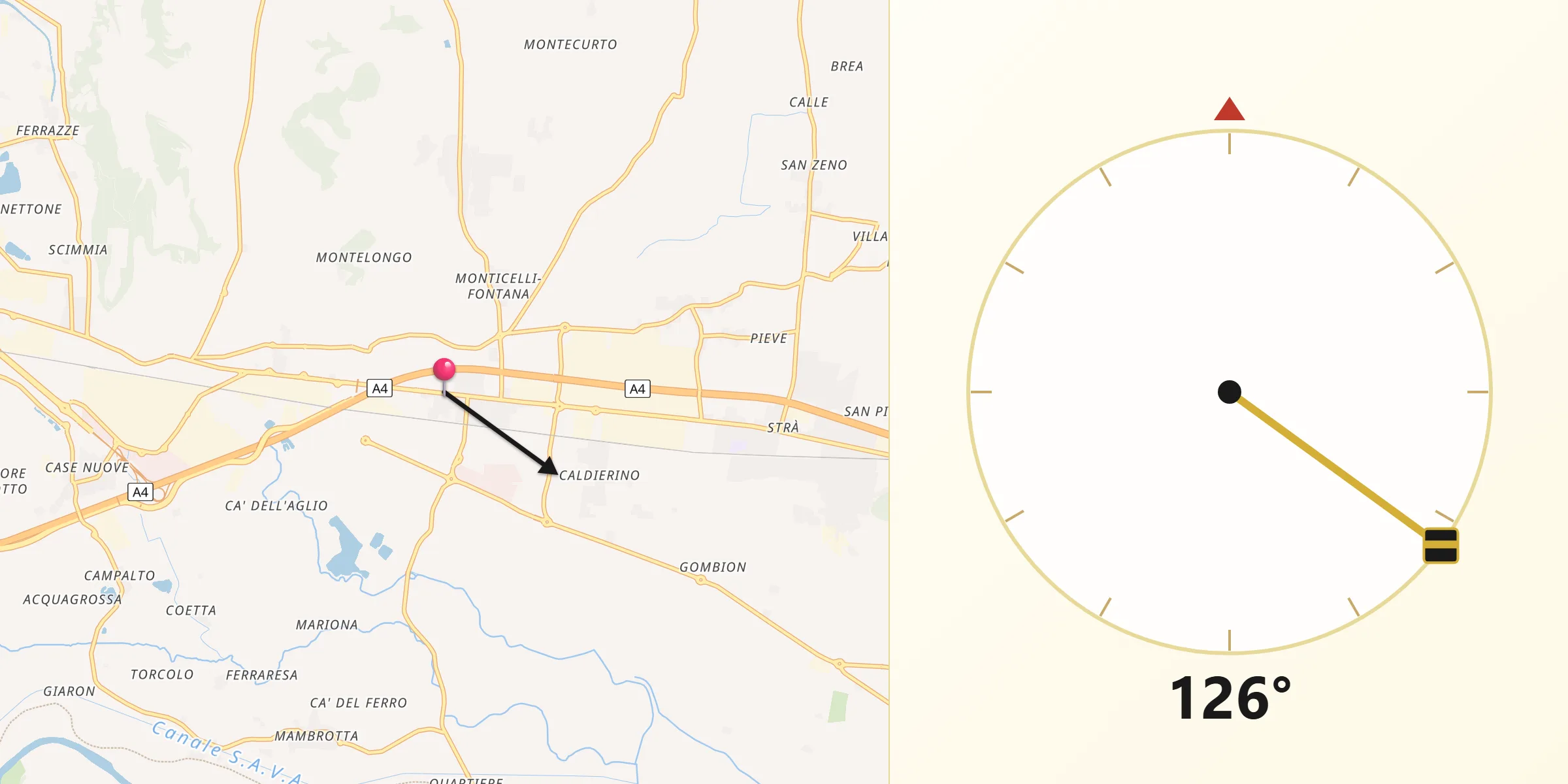 Direzione della Qibla da Vago