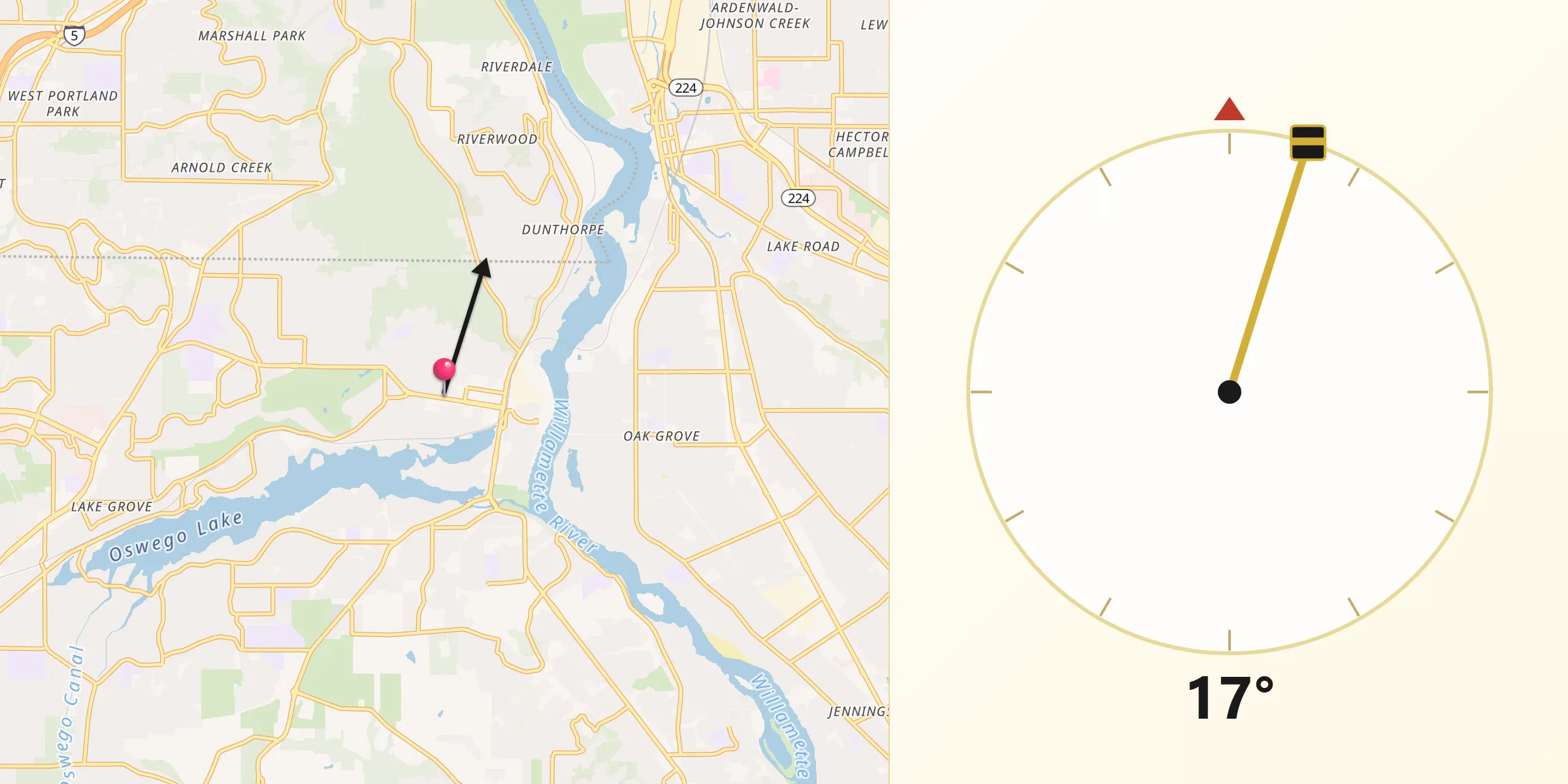 Qibla Direction from Lake Oswego