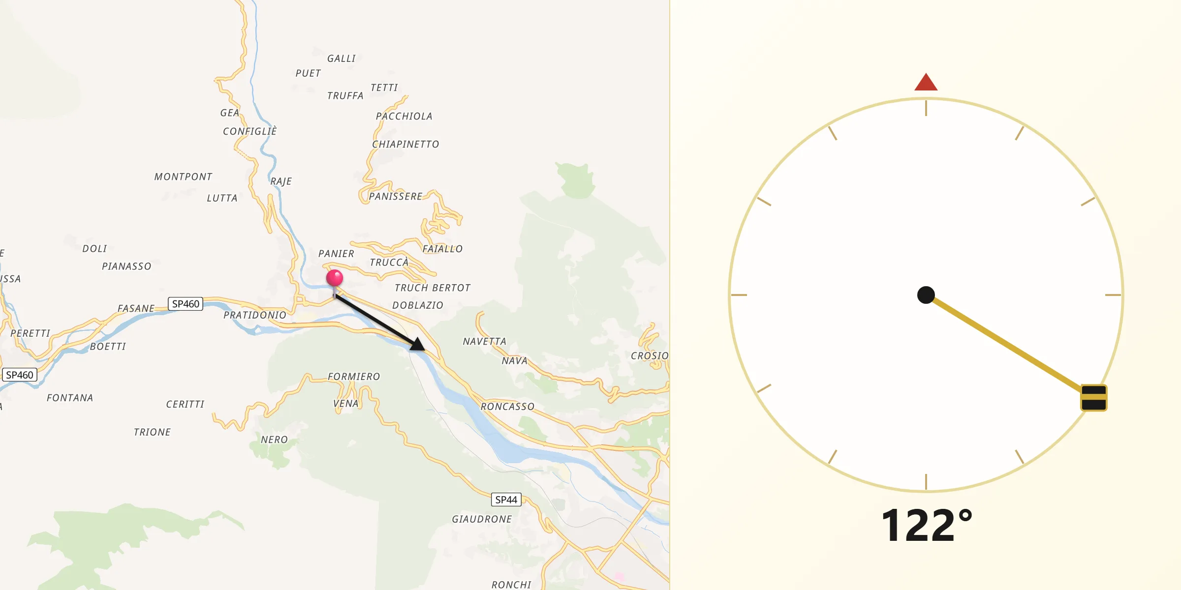 Direzione della Qibla da Pont-Canavese