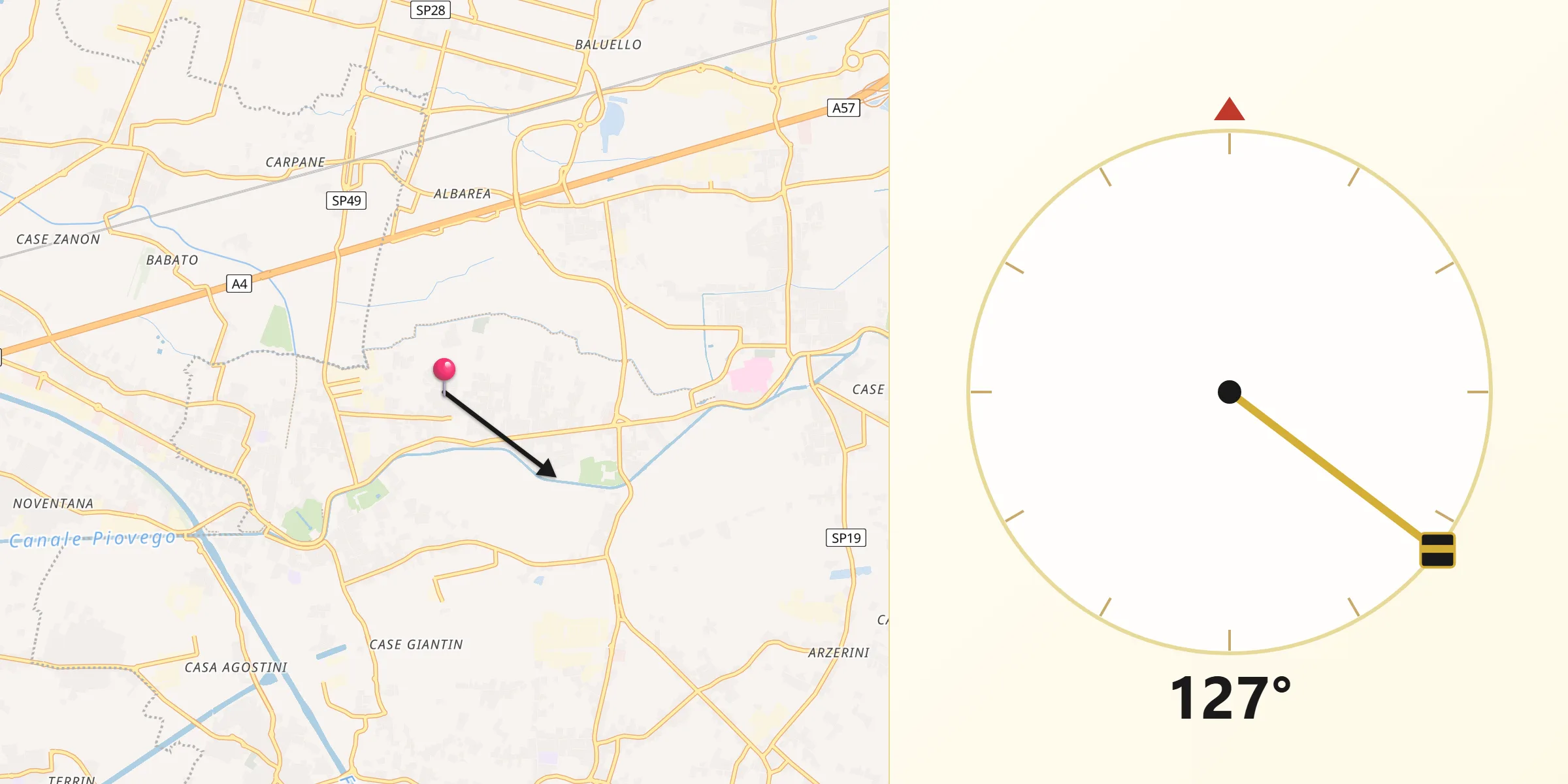 Direzione della Qibla da Fiesso d'Artico