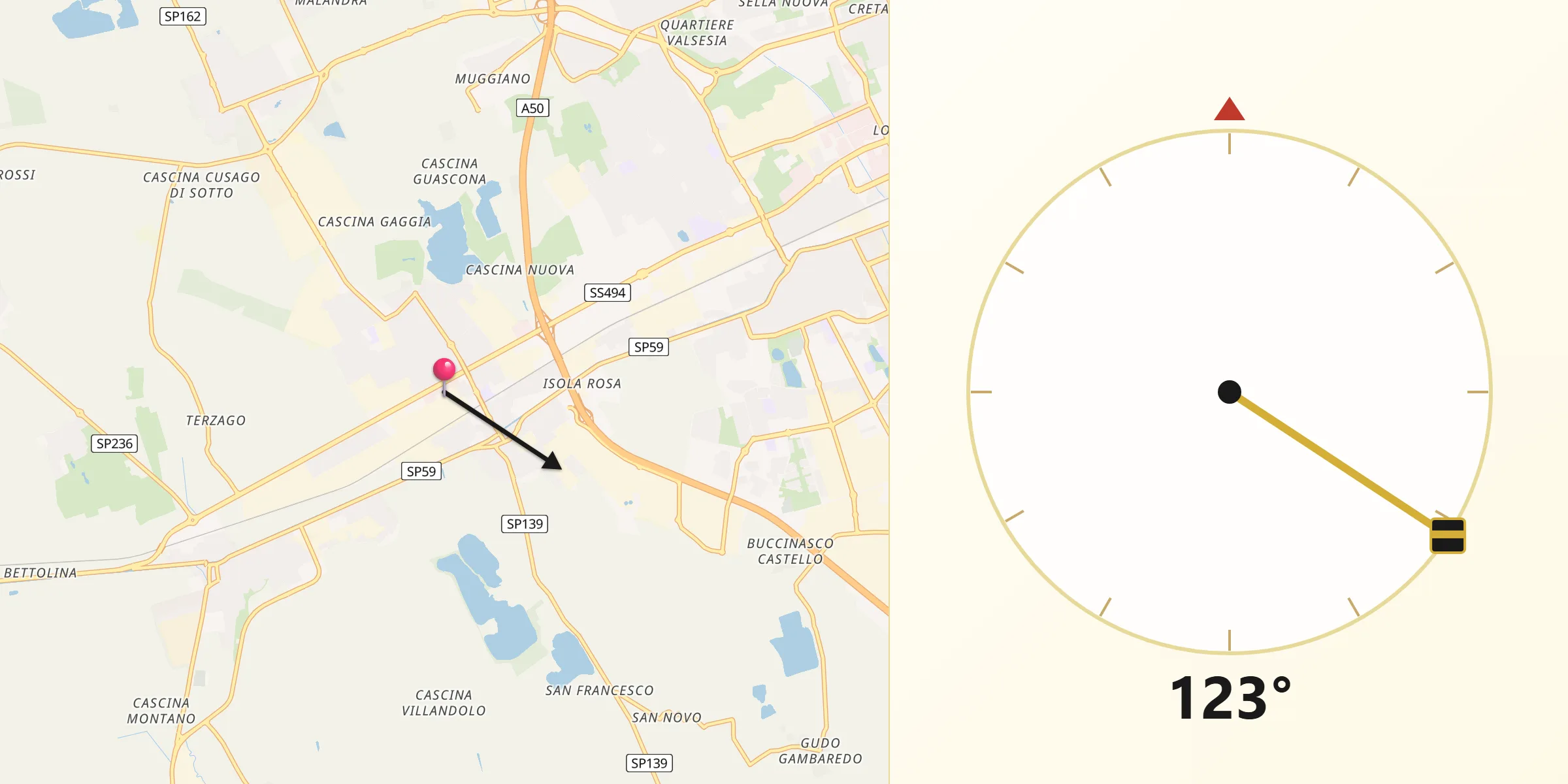 Direzione della Qibla da Trezzano sul Naviglio