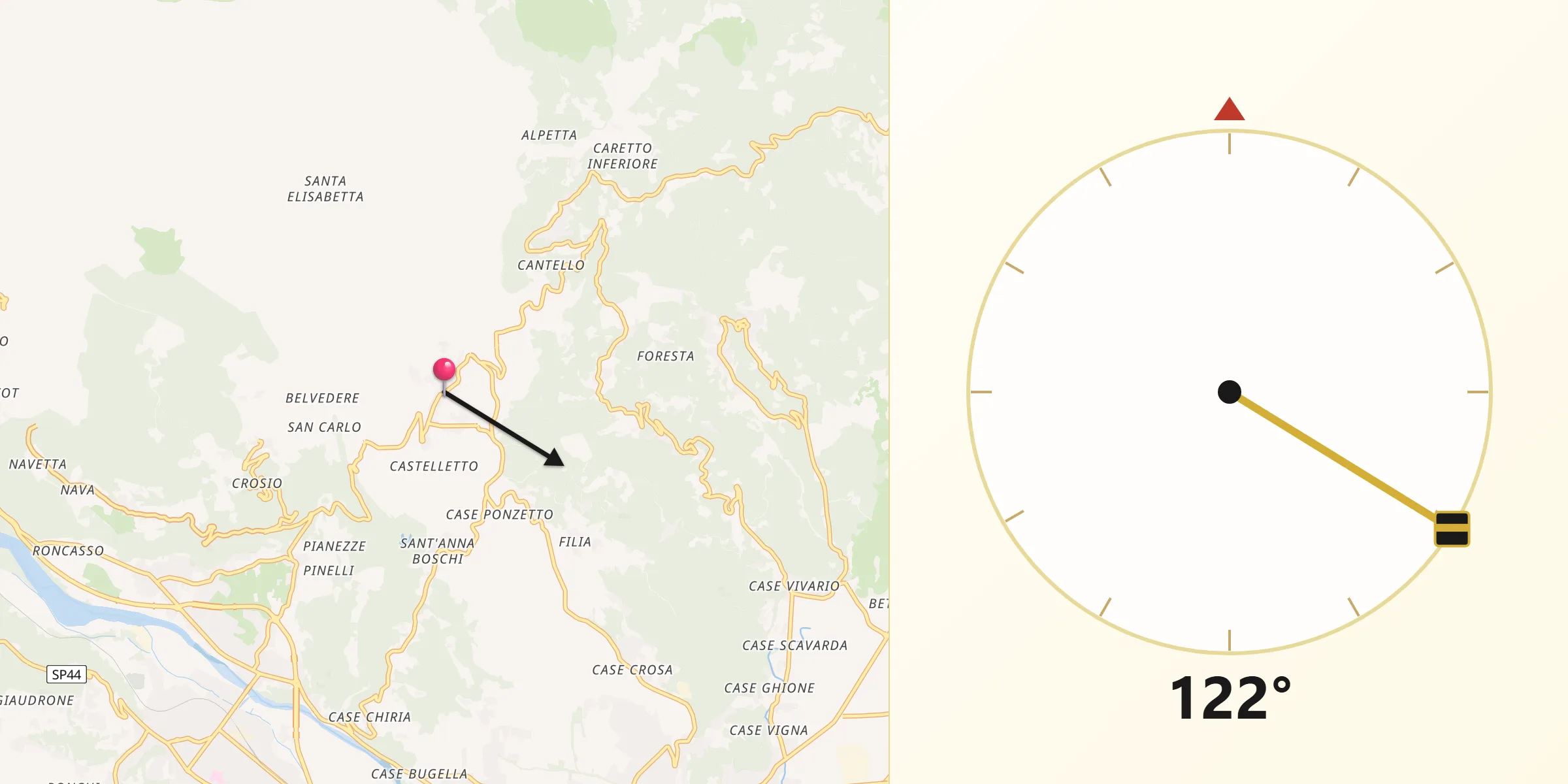 Direzione della Qibla da Colleretto Castelnuovo