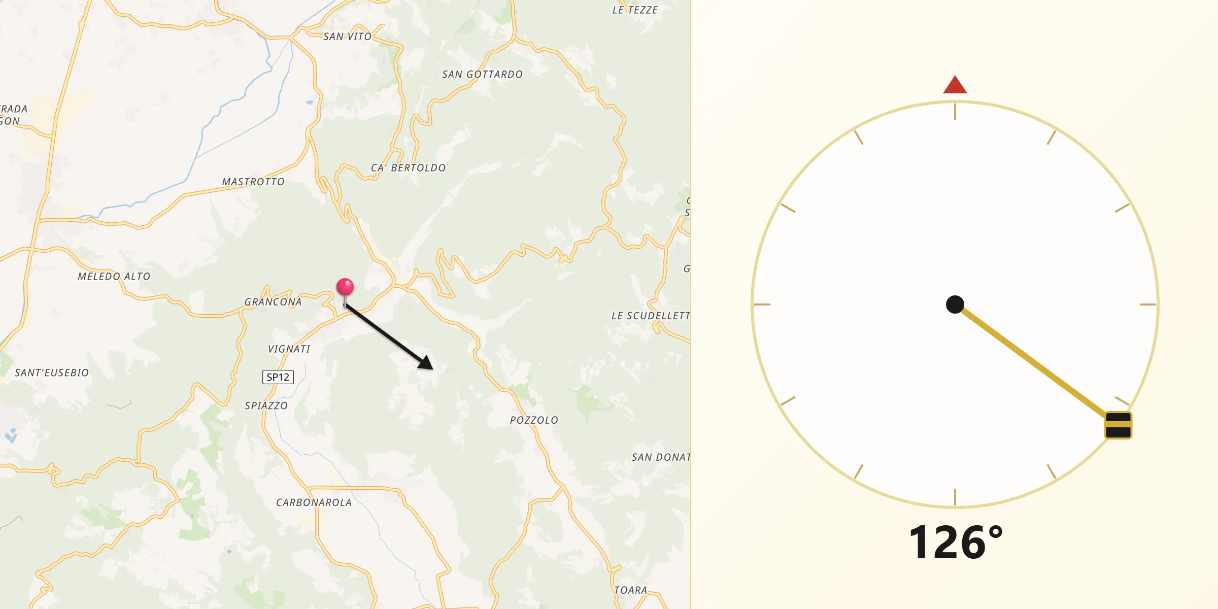 Direzione della Qibla da Pederiva