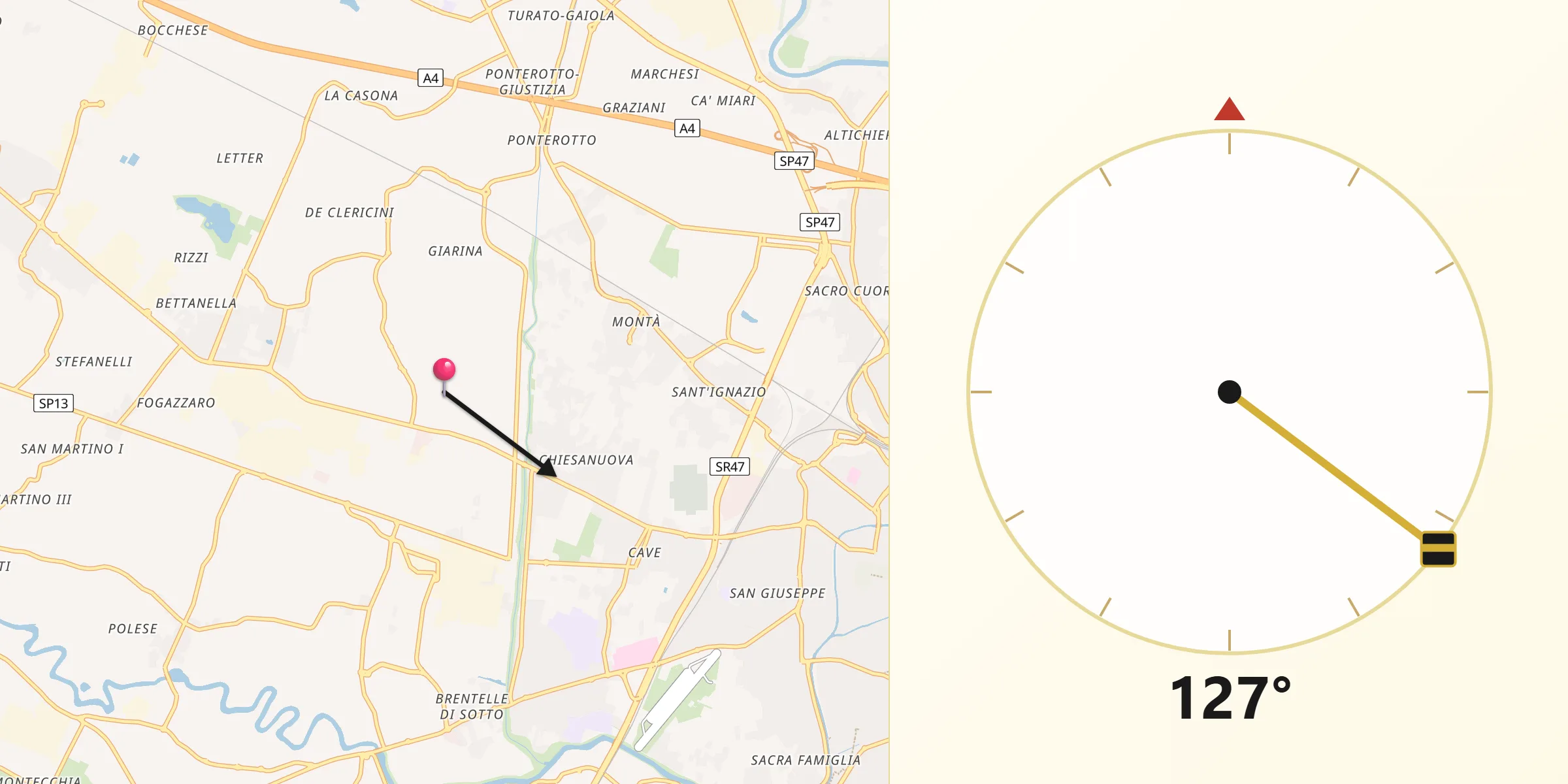 Direzione della Qibla da Sarmeola
