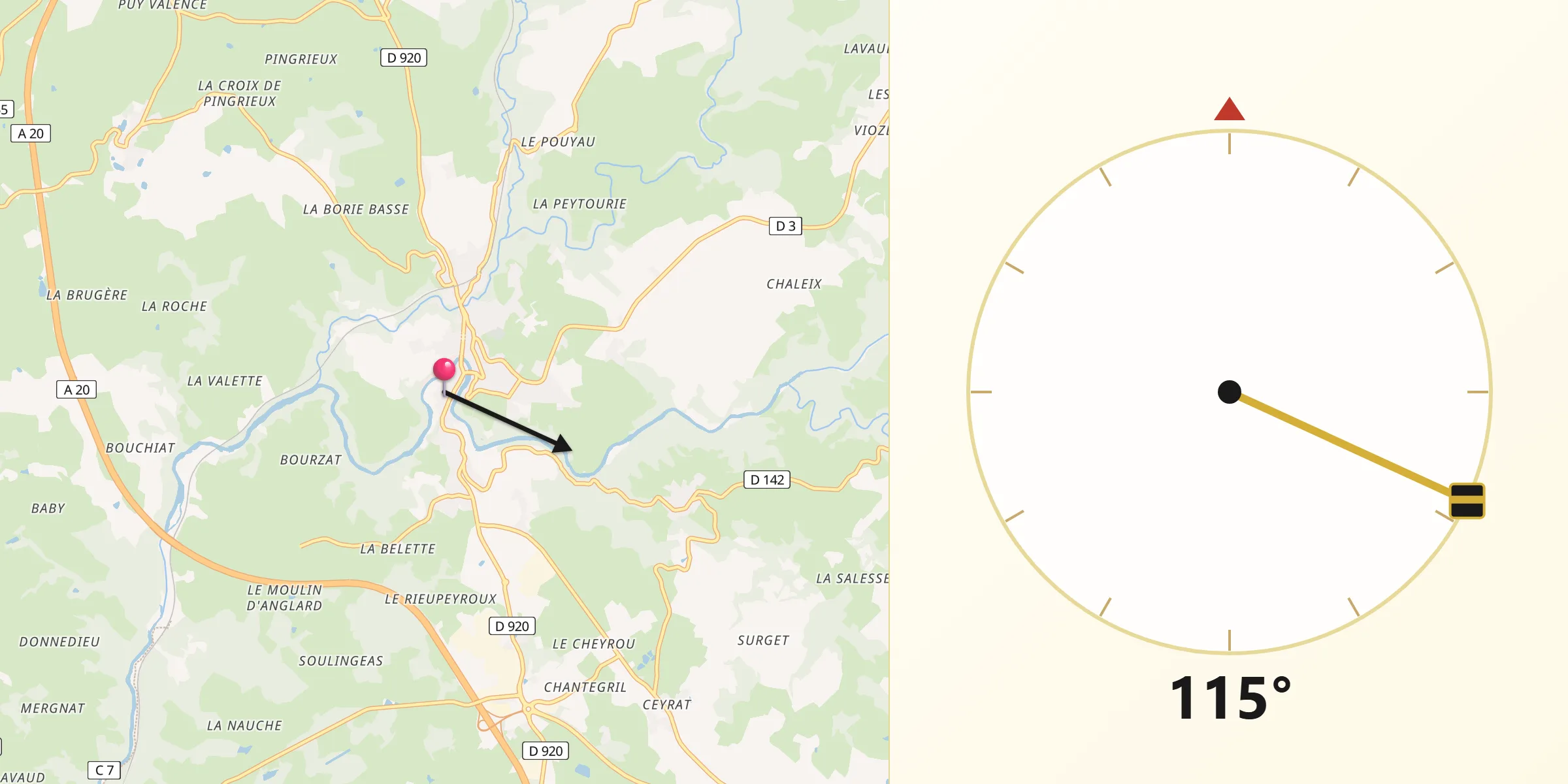 Direction vers la Qibla depuis Uzerche