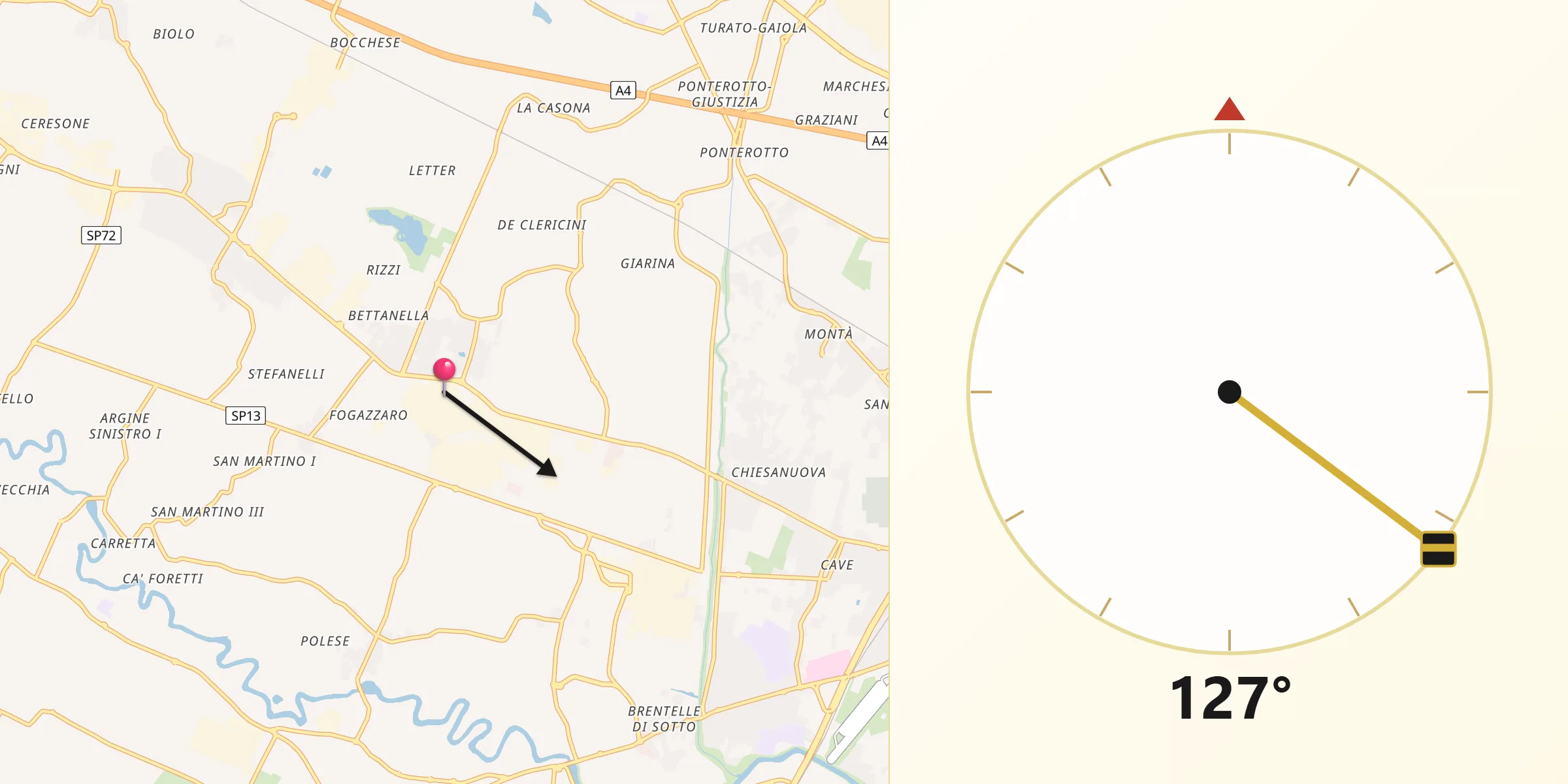 Direzione della Qibla da Rubano