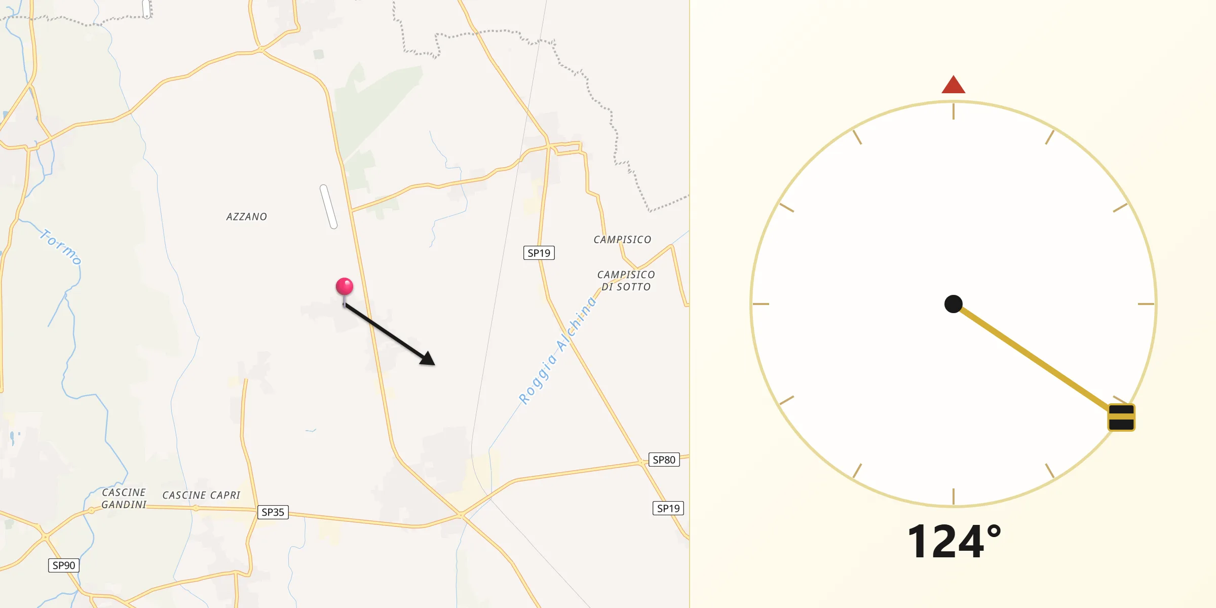 Direzione della Qibla da Pieranica