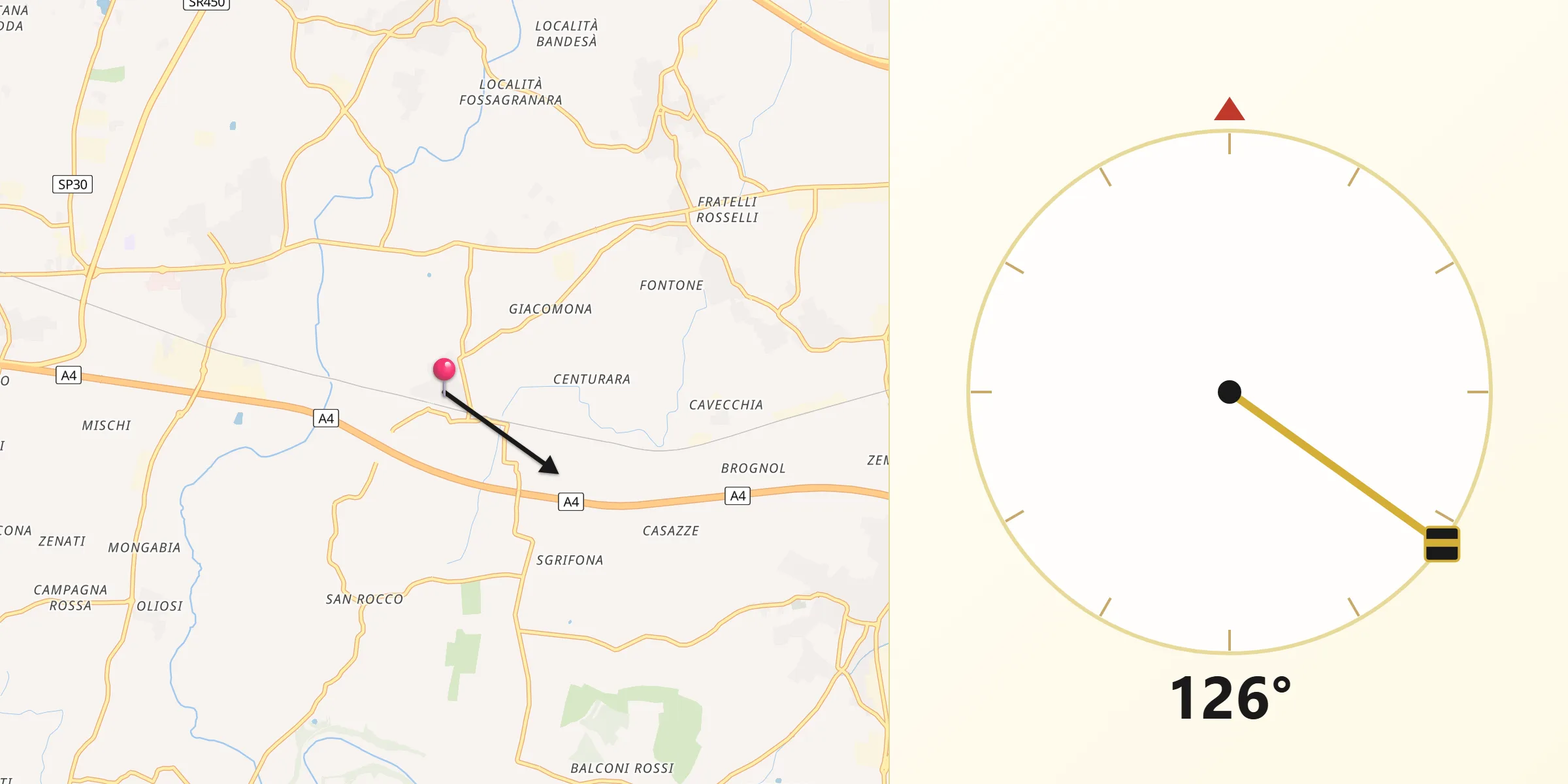 Direzione della Qibla da San Giorgio in Salici