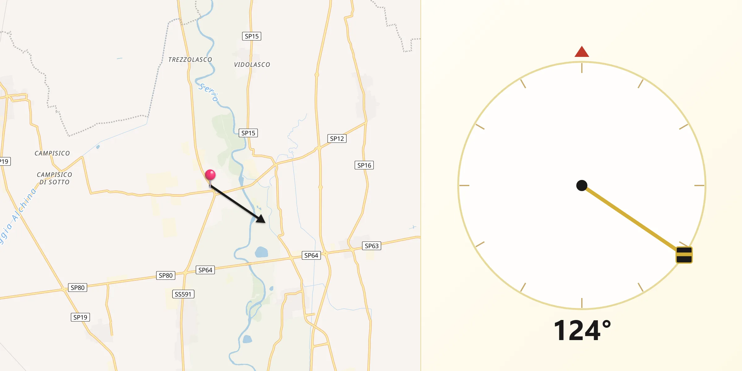 Direzione della Qibla da Sergnano