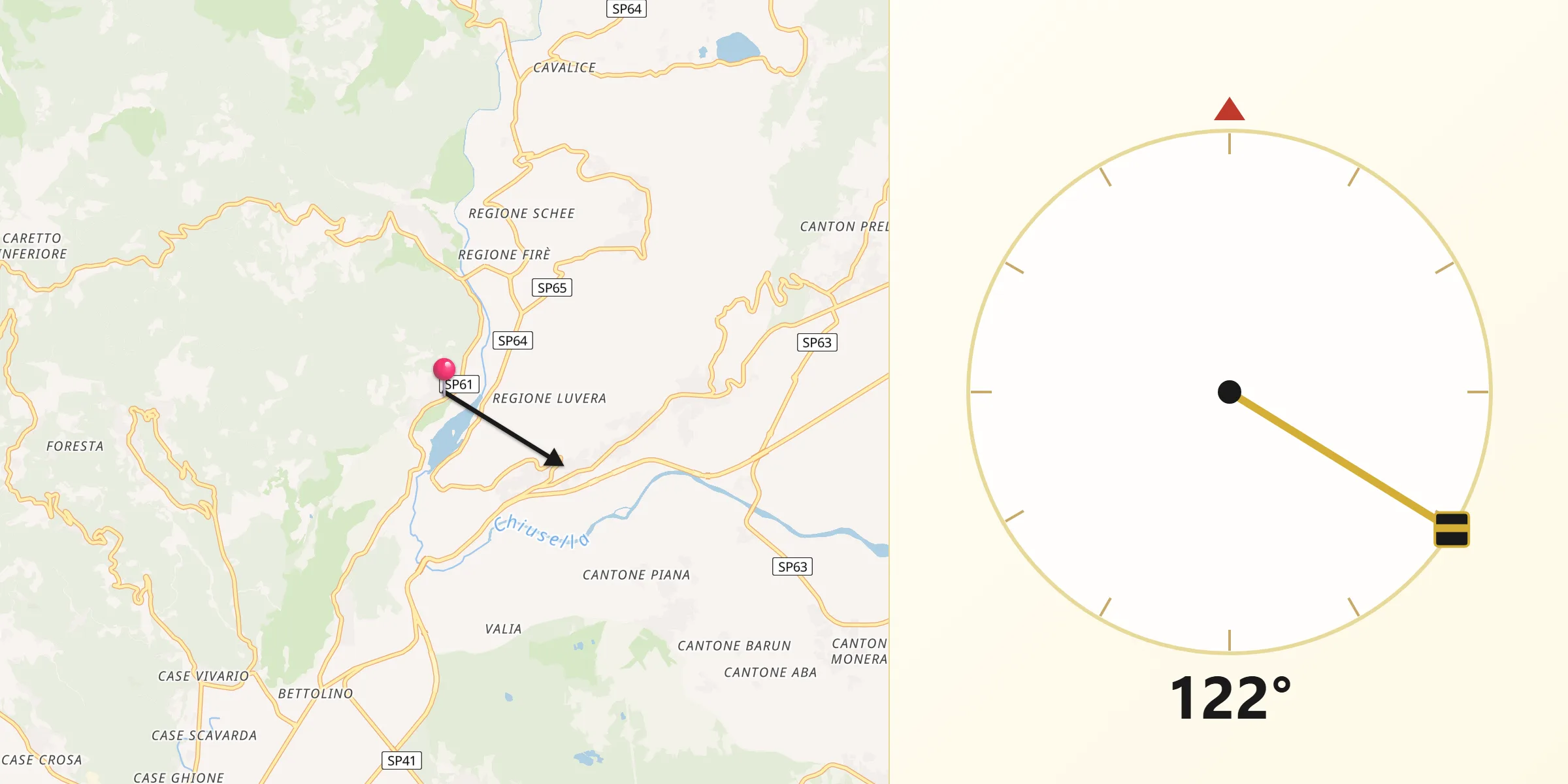 Direzione della Qibla da Vidracco