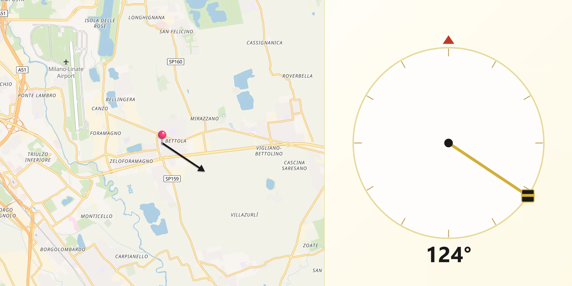 Direzione della Qibla da Bettola-Zeloforomagno