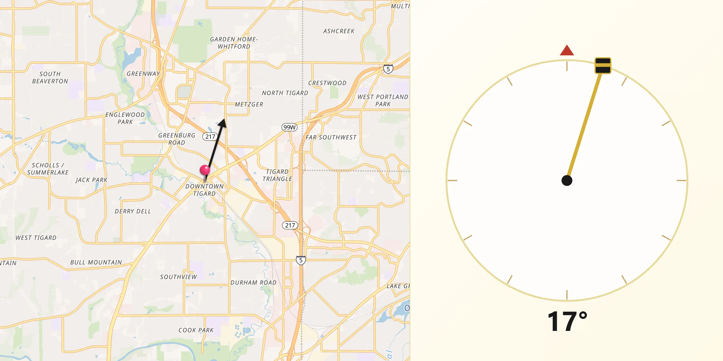 Qibla Direction from Tigard
