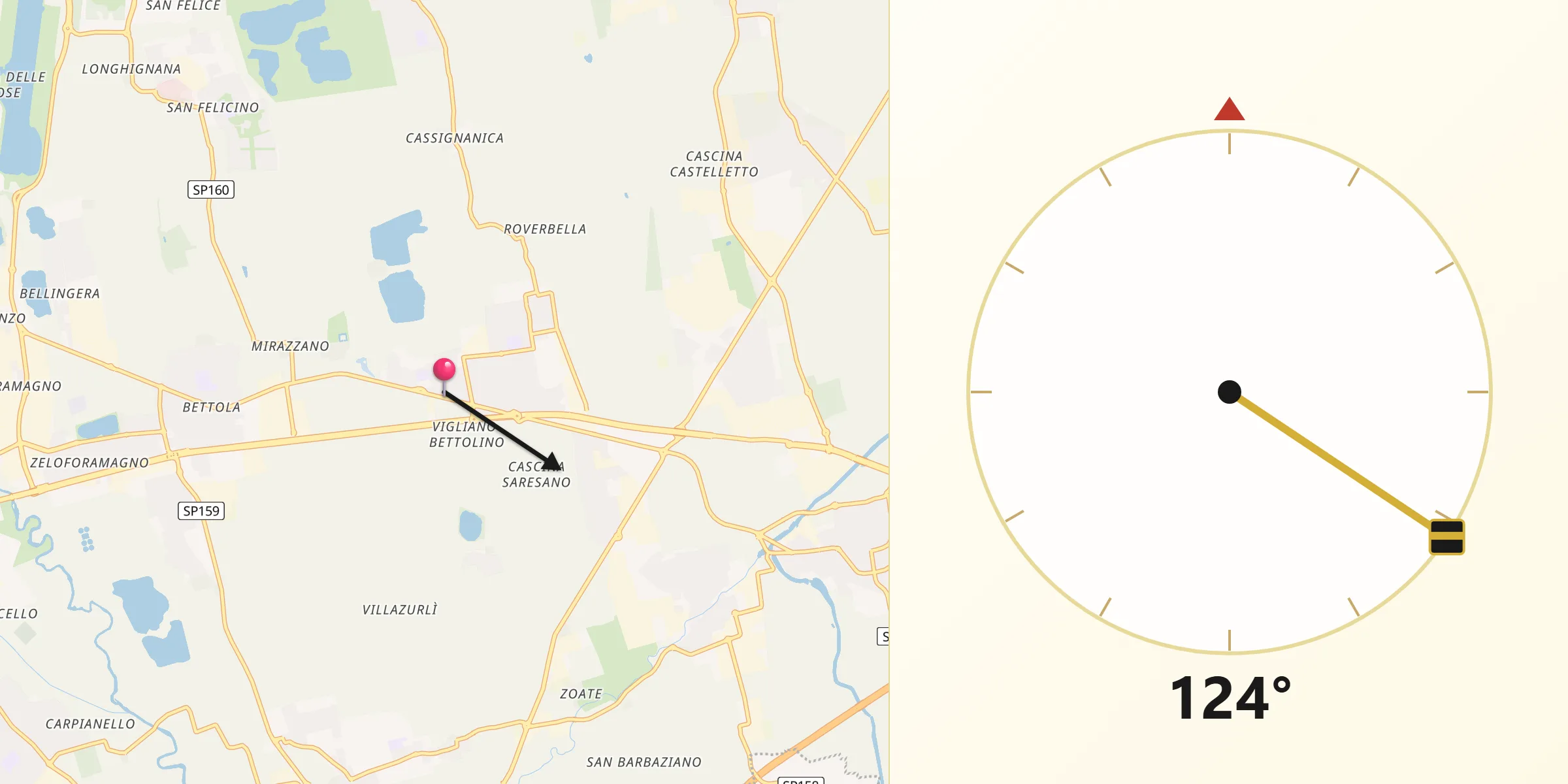 Direzione della Qibla da Vigliano-Bettolino
