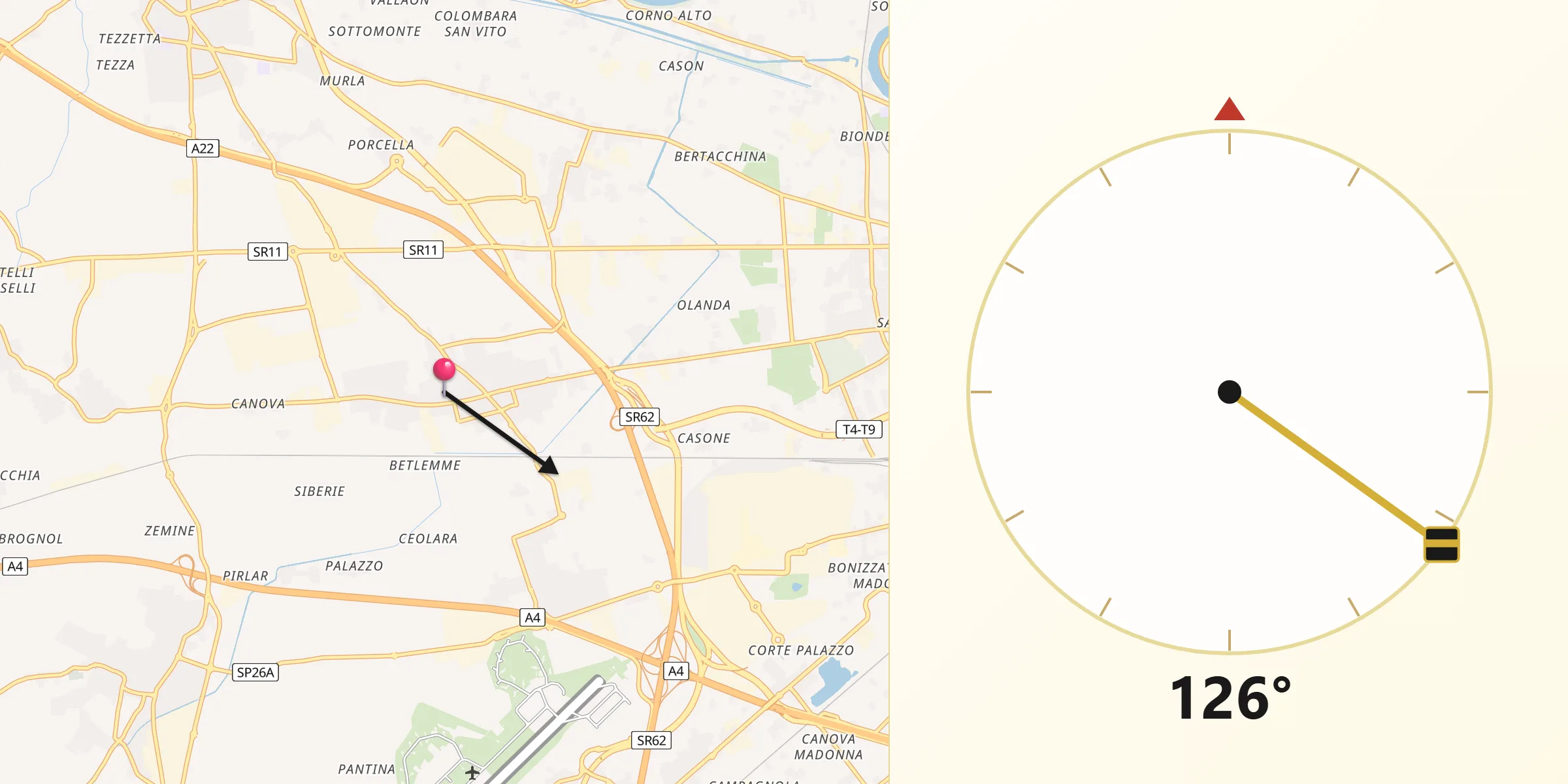 Direzione della Qibla da Lugagnano