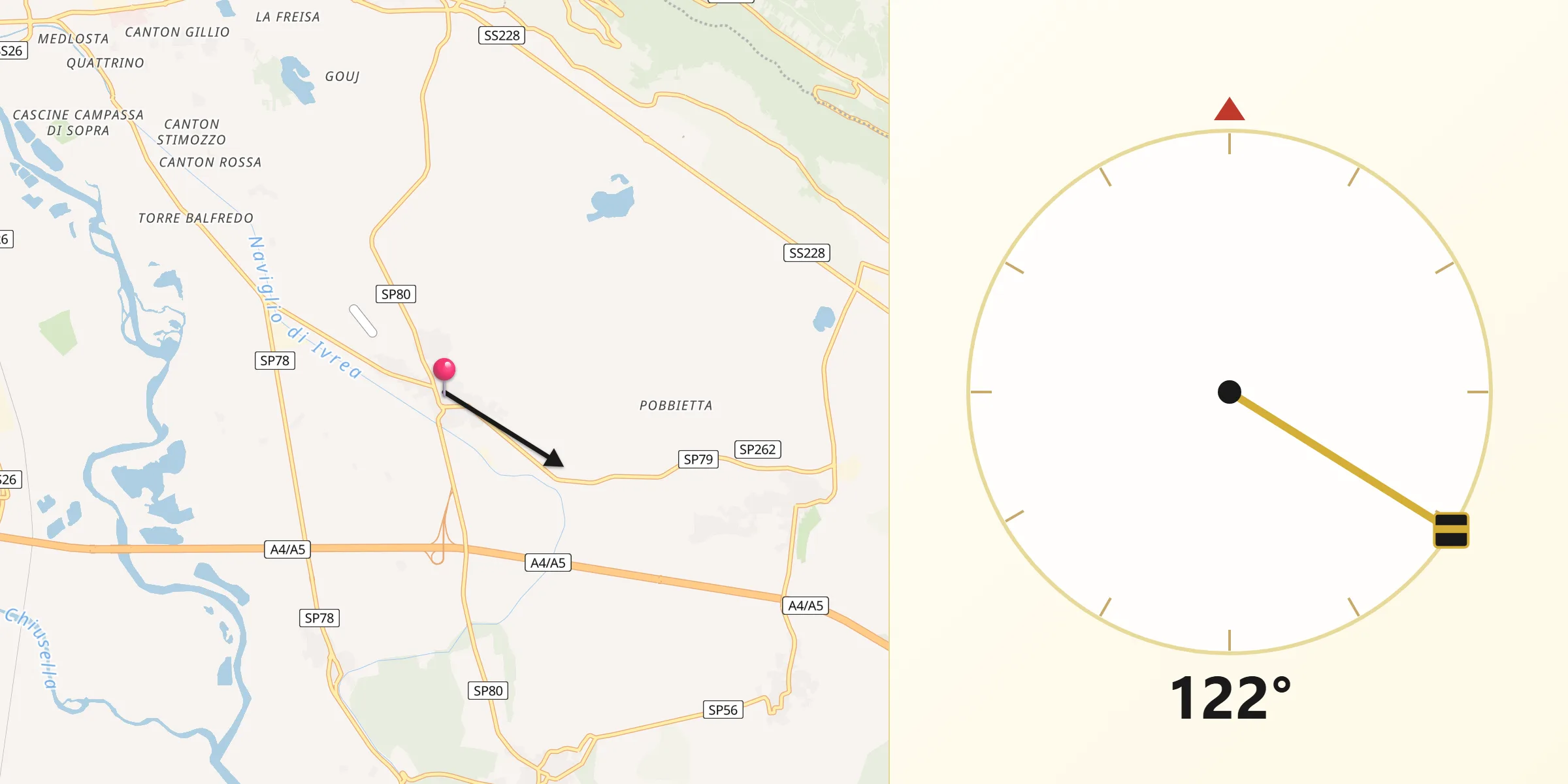 Direzione della Qibla da Albiano d'Ivrea