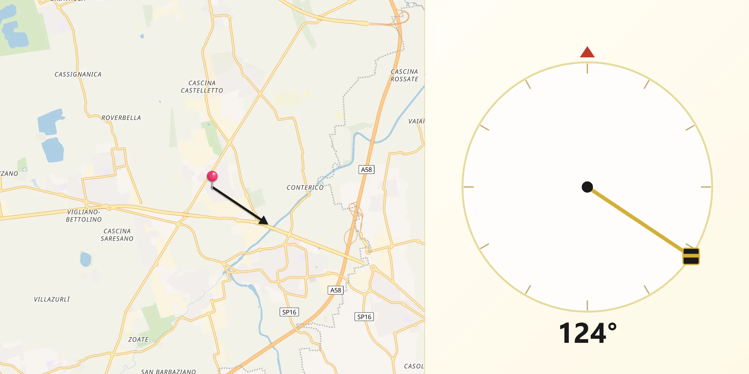 Direzione della Qibla da Caleppio