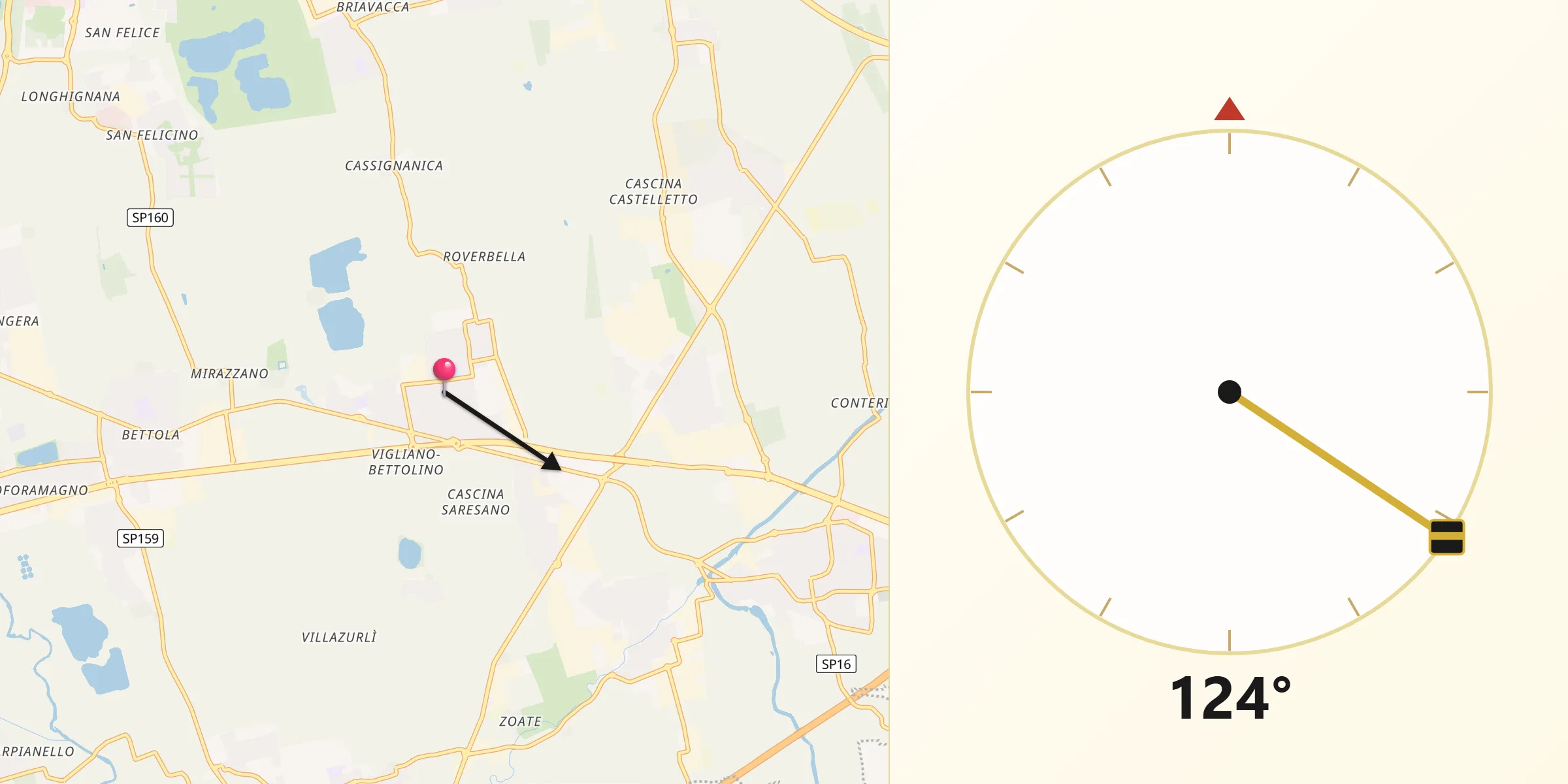 Direzione della Qibla da Pantigliate